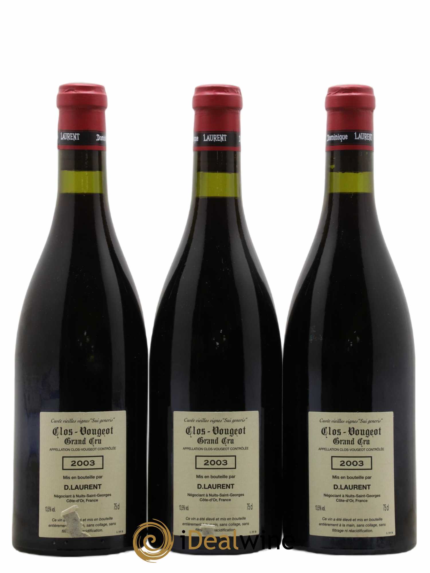 Clos de Vougeot Grand Cru Vieilles vignes Sui Generis Dominique Laurent 2003 - Lot de 3 bouteilles - 1