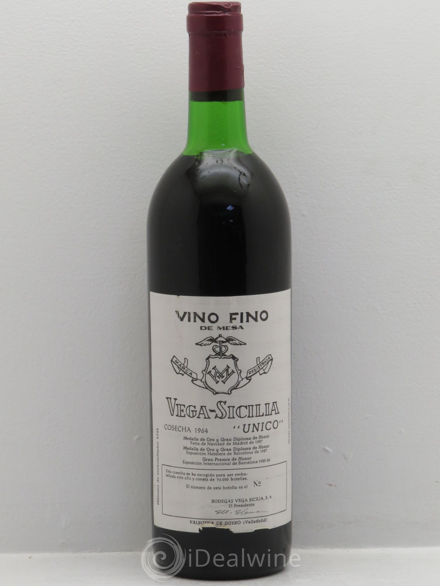 Ribera Del Duero DO Vega Sicilia Unico Famille Alvarez Vino fino de Mesa 1964 - Posten von 1 Flasche - 0