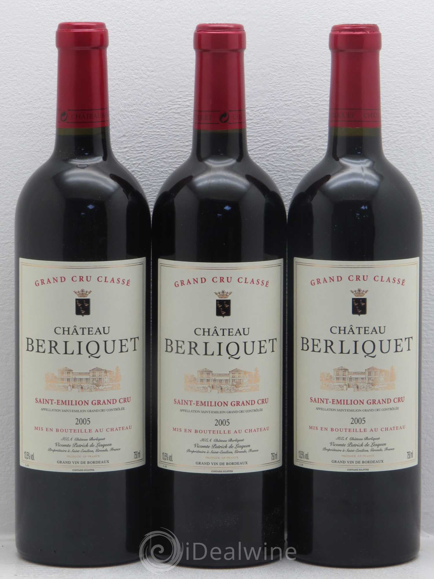 Château Berliquet Grand Cru Classé 2005 - Lot de 3 bouteilles - 0