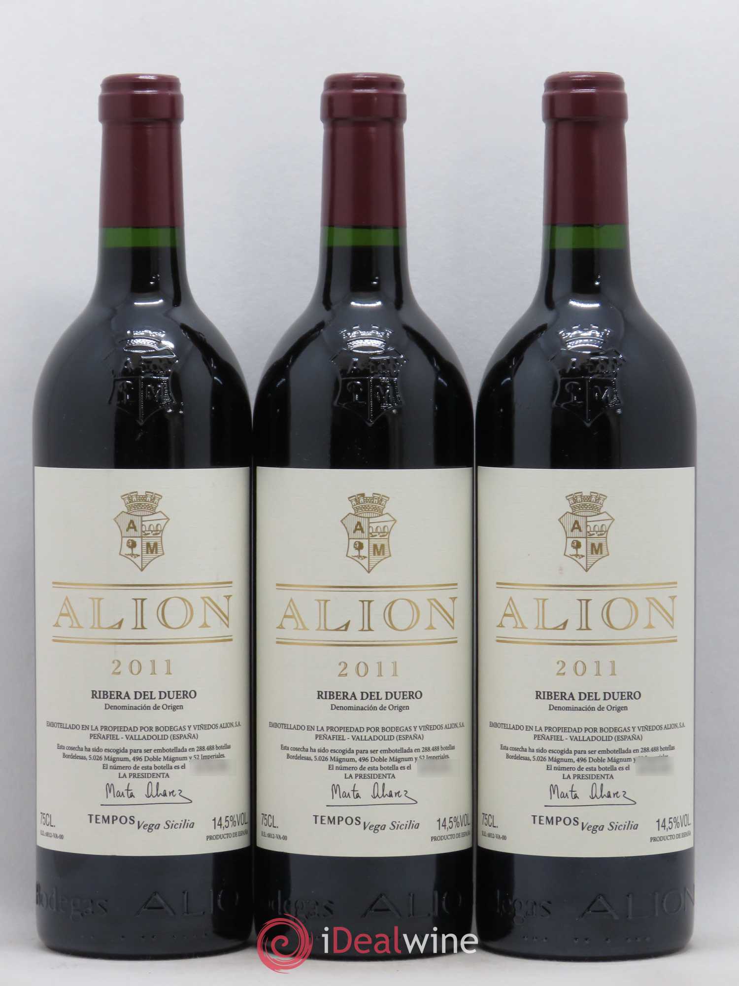 Ribera Del Duero DO Vega Sicilia Alion Famille Alvarez 2011 - Lot de 3 bouteilles - 0
