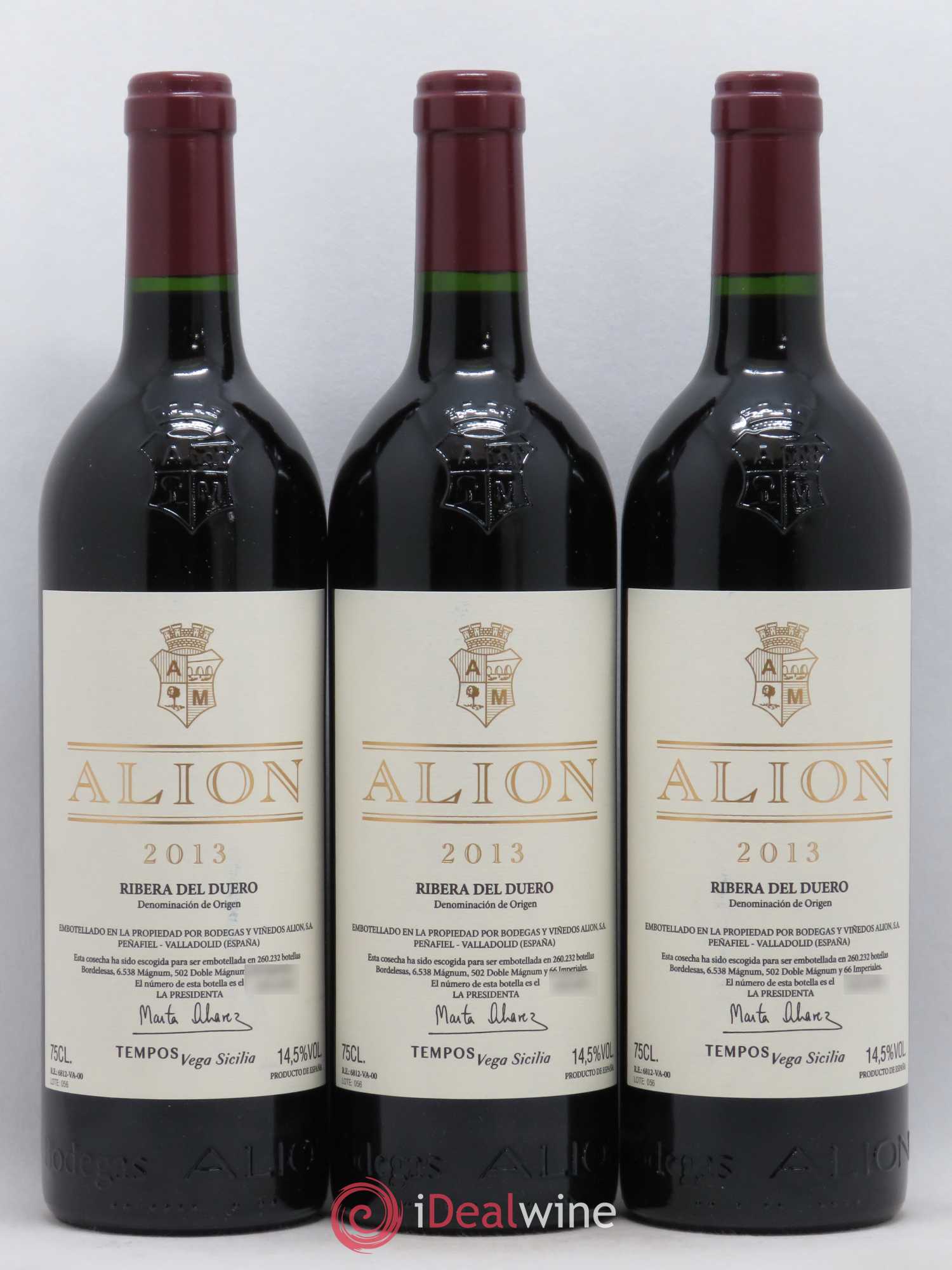 Ribera Del Duero DO Vega Sicilia Alion Famille Alvarez 2013 - Lot de 3 bouteilles - 0