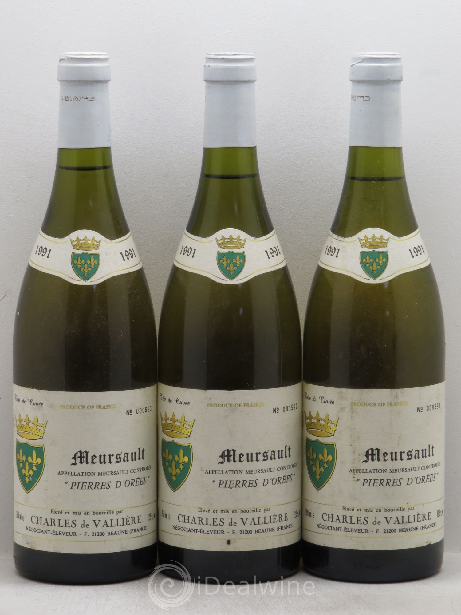 Meursault Pierre d'Orées Charles de Vallière 1991 - Posten von 3 Flaschen - 0