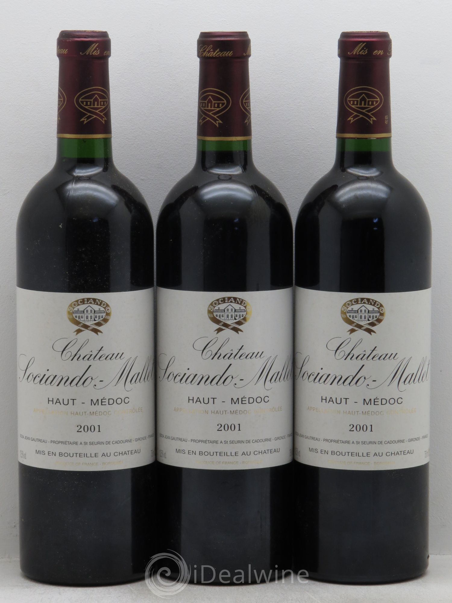 Château Sociando Mallet 2001 - Lot de 3 bouteilles - 0