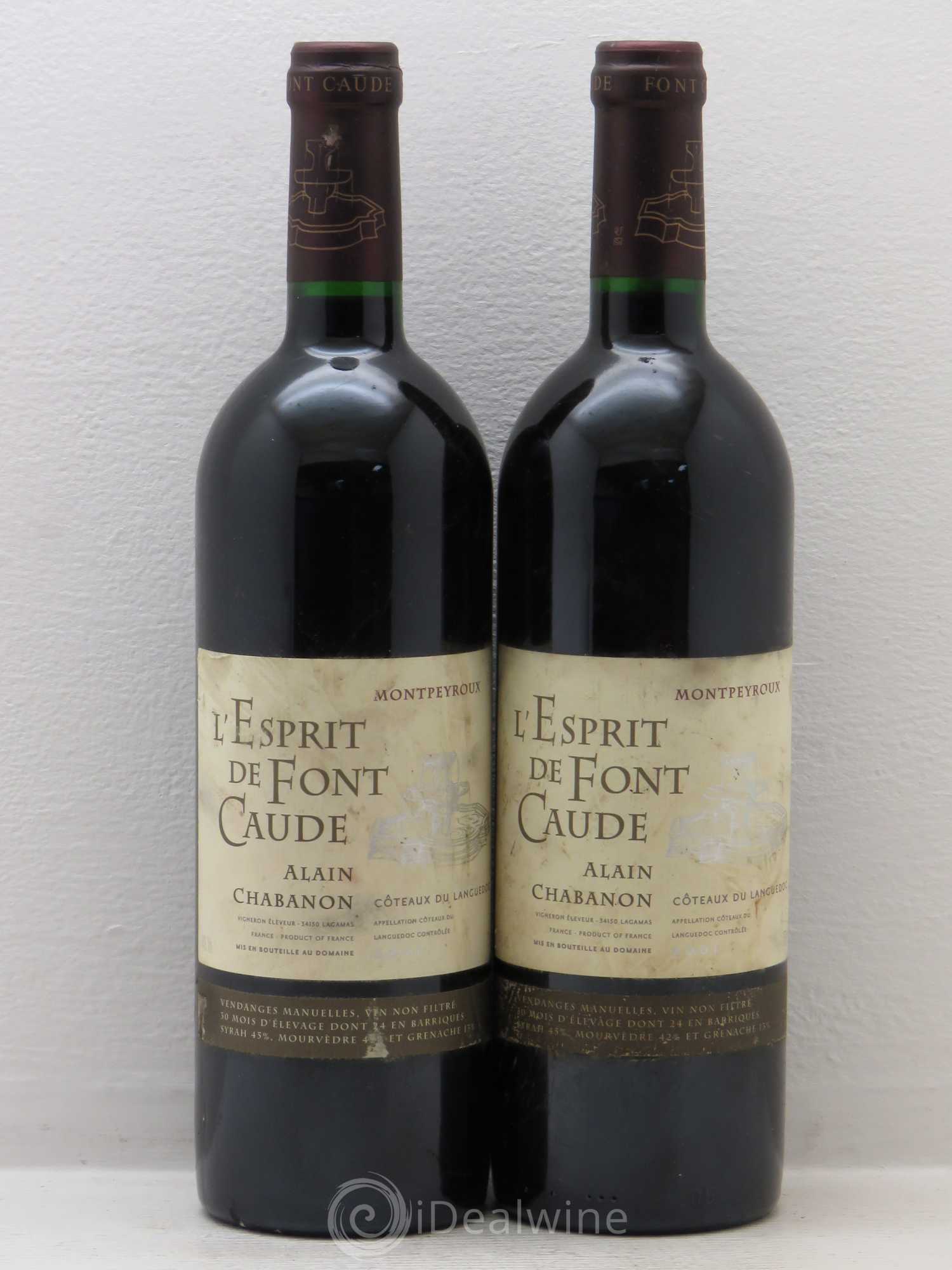 Languedoc Montpeyroux Alain Chabanon (Domaine) L'Esprit de Font Caude 2001 - Lot de 2 bouteilles - 0