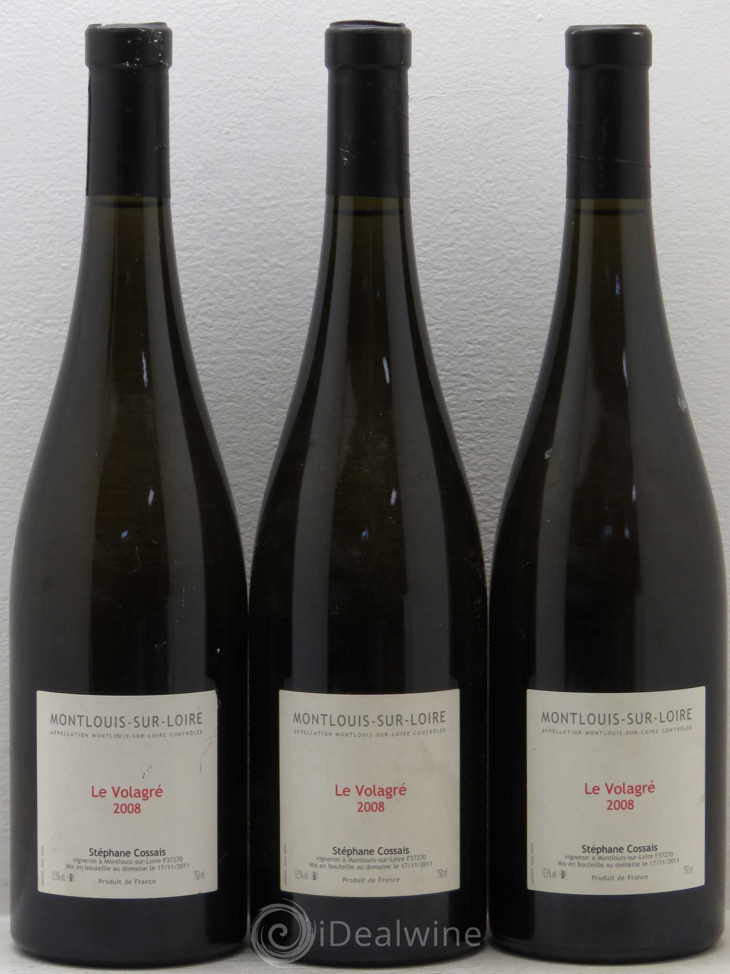 Montlouis-sur-Loire Le Volagré Stéphane Cossais 2008 - Lot de 3 bouteilles - 0