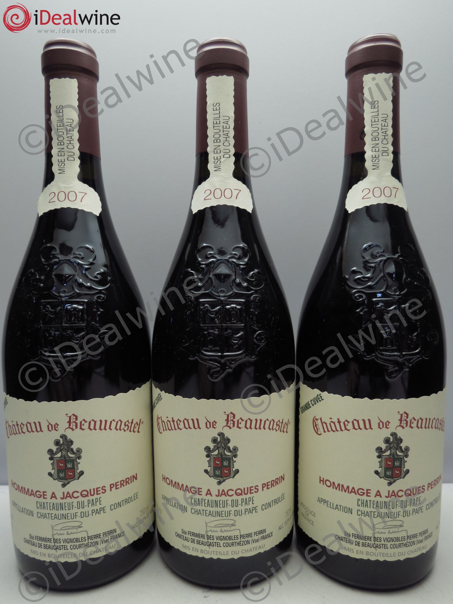 Châteauneuf-du-Pape Château de Beaucastel Hommage à Jacques Perrin Famille Perrin 2007 - Lot de 3 bouteilles - 0