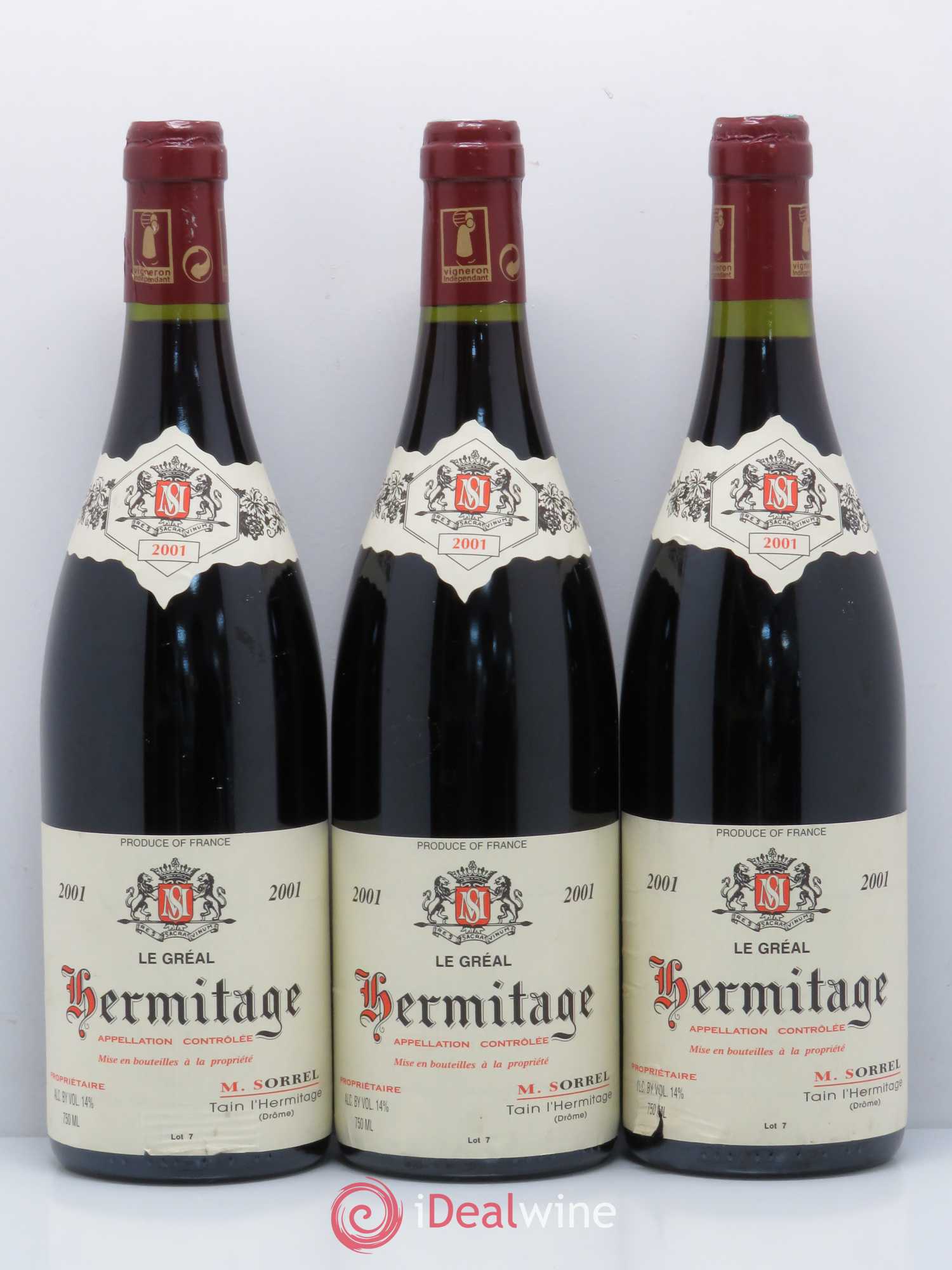Hermitage Le Gréal Marc Sorrel 2001 - Lot de 3 bouteilles - 0