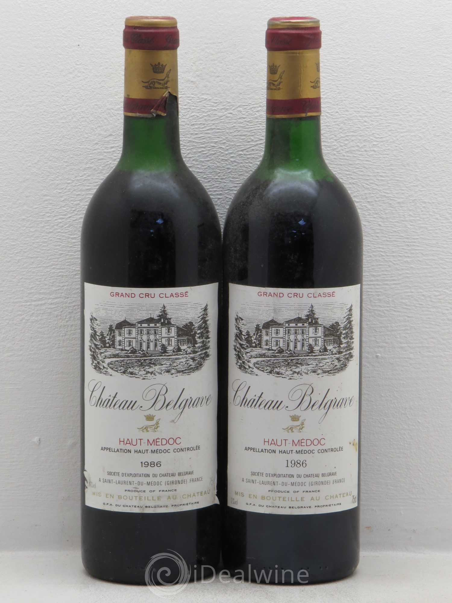 Château Belgrave 5ème Grand Cru Classé (sans prix de réserve) 1986 - Lot de 2 bouteilles - 0