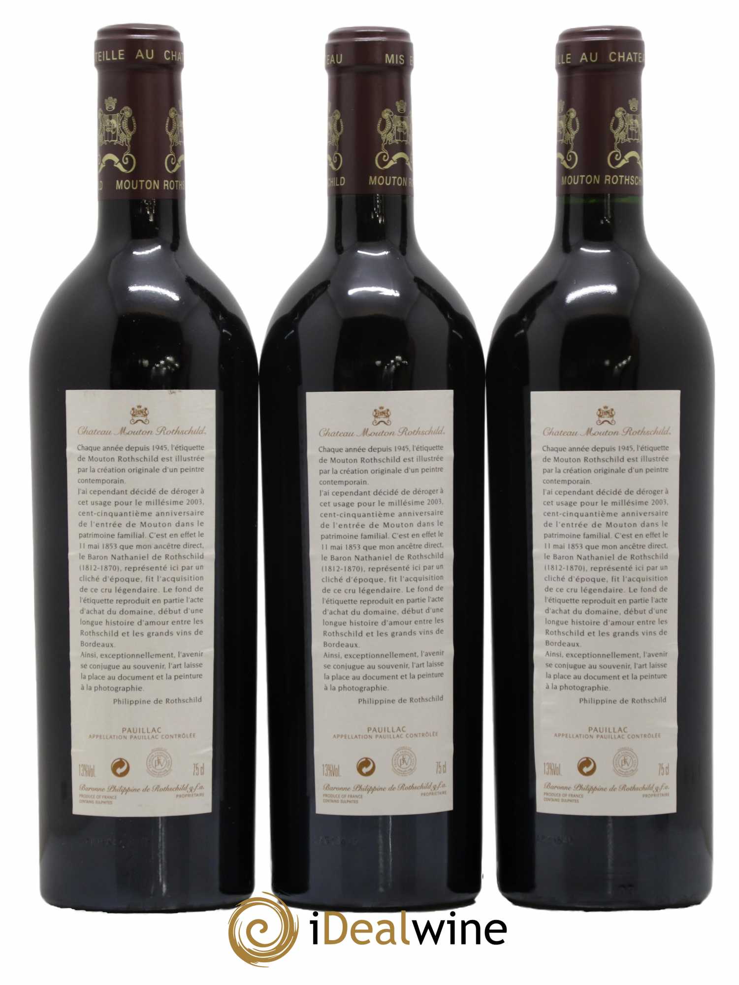 Château Mouton Rothschild 1er Grand Cru Classé 2003 - Lot de 3 bouteilles - 1