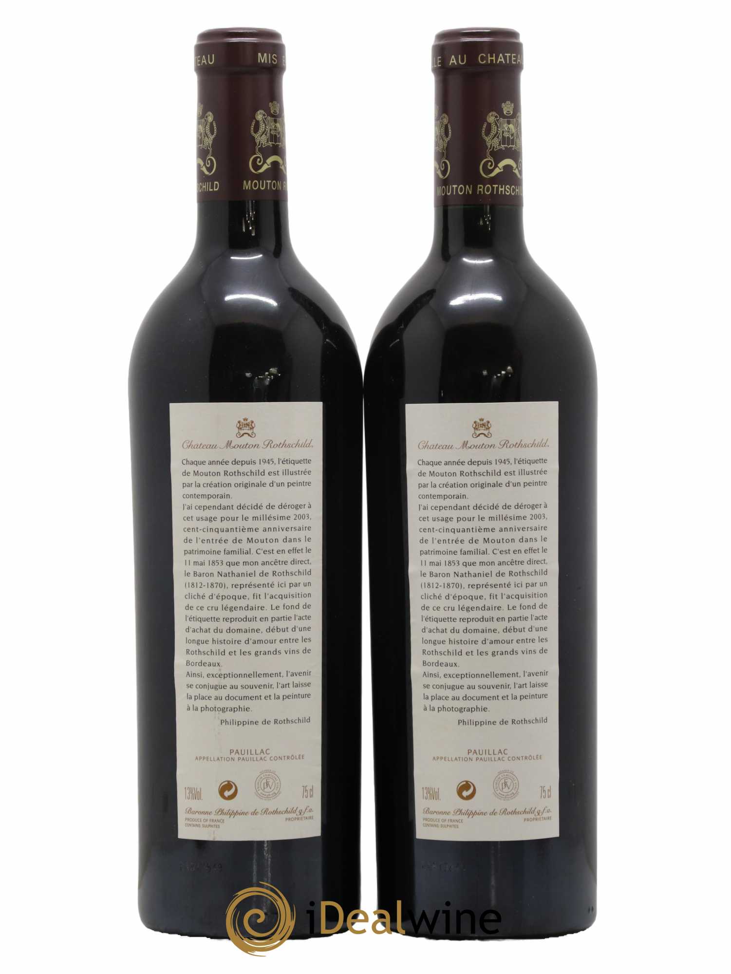Château Mouton Rothschild 1er Grand Cru Classé 2003 - Lot de 2 bouteilles - 1