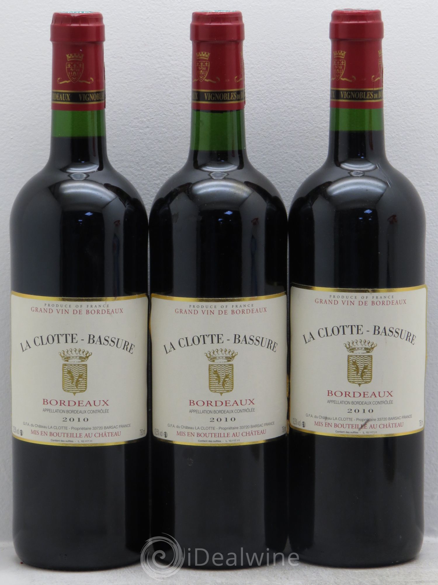 Bordeaux La Clotte-Bassure (sans prix de réserve) 2010 - Posten von 3 Flaschen - 0