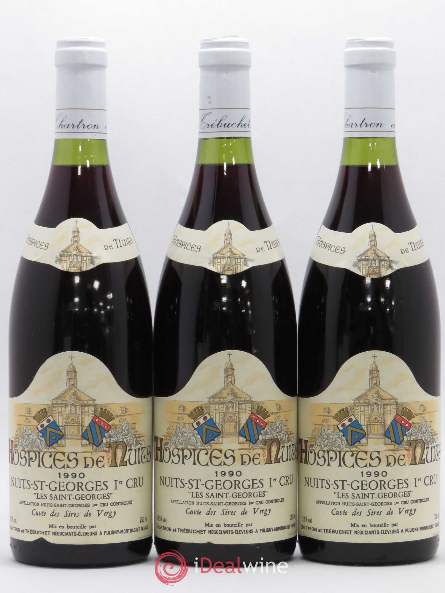 Nuits-Saint-Georges 1er Cru Les St Georges Cuvée des Sires de Vergy Hospices de Nuits St Georges Chartron et Trebuchet 1990 - Posten von 3 Flaschen - 0