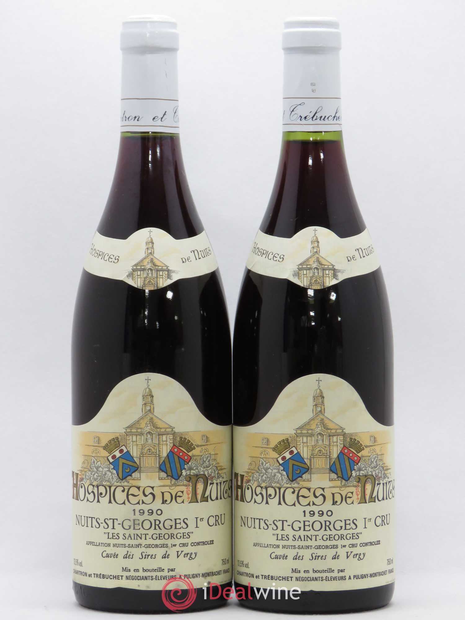 Nuits-Saint-Georges 1er Cru Les St Georges Cuvée des Sires de Vergy Hospices de Nuits St Georges Chartron et Trebuchet 1990 - Posten von 2 Flaschen - 0