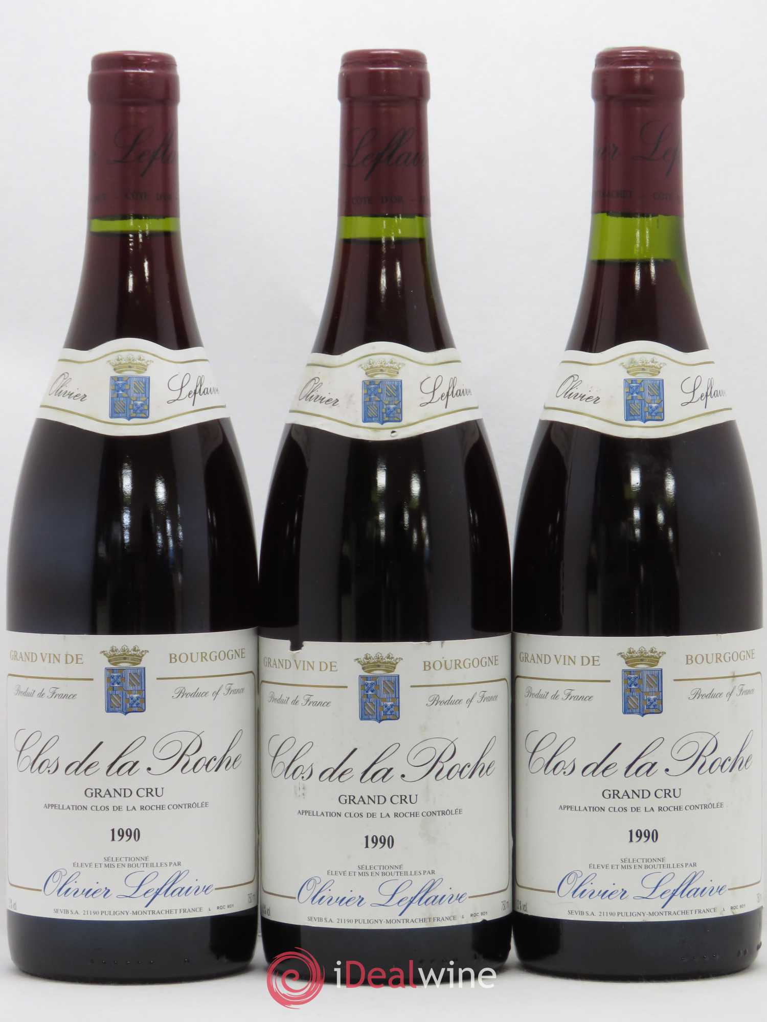Clos de la Roche Grand Cru Olivier Leflaive 1990 - Lot de 3 bouteilles - 0