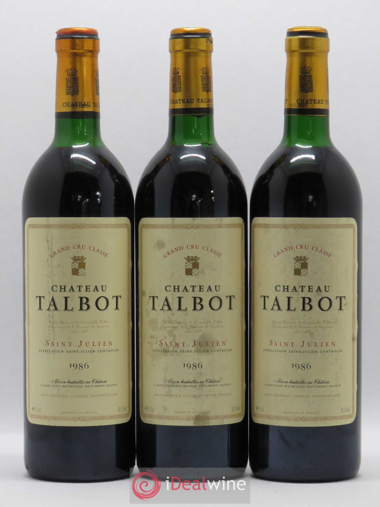 Château Talbot 4ème Grand Cru Classé 1986 - Lot de 3 bouteilles - 0