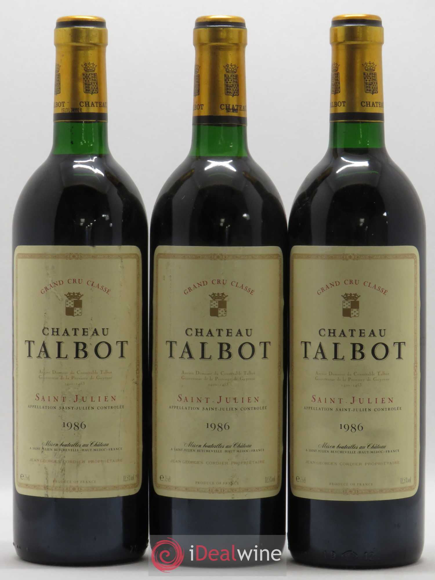 Château Talbot 4ème Grand Cru Classé 1986 - Lot de 3 bouteilles - 0