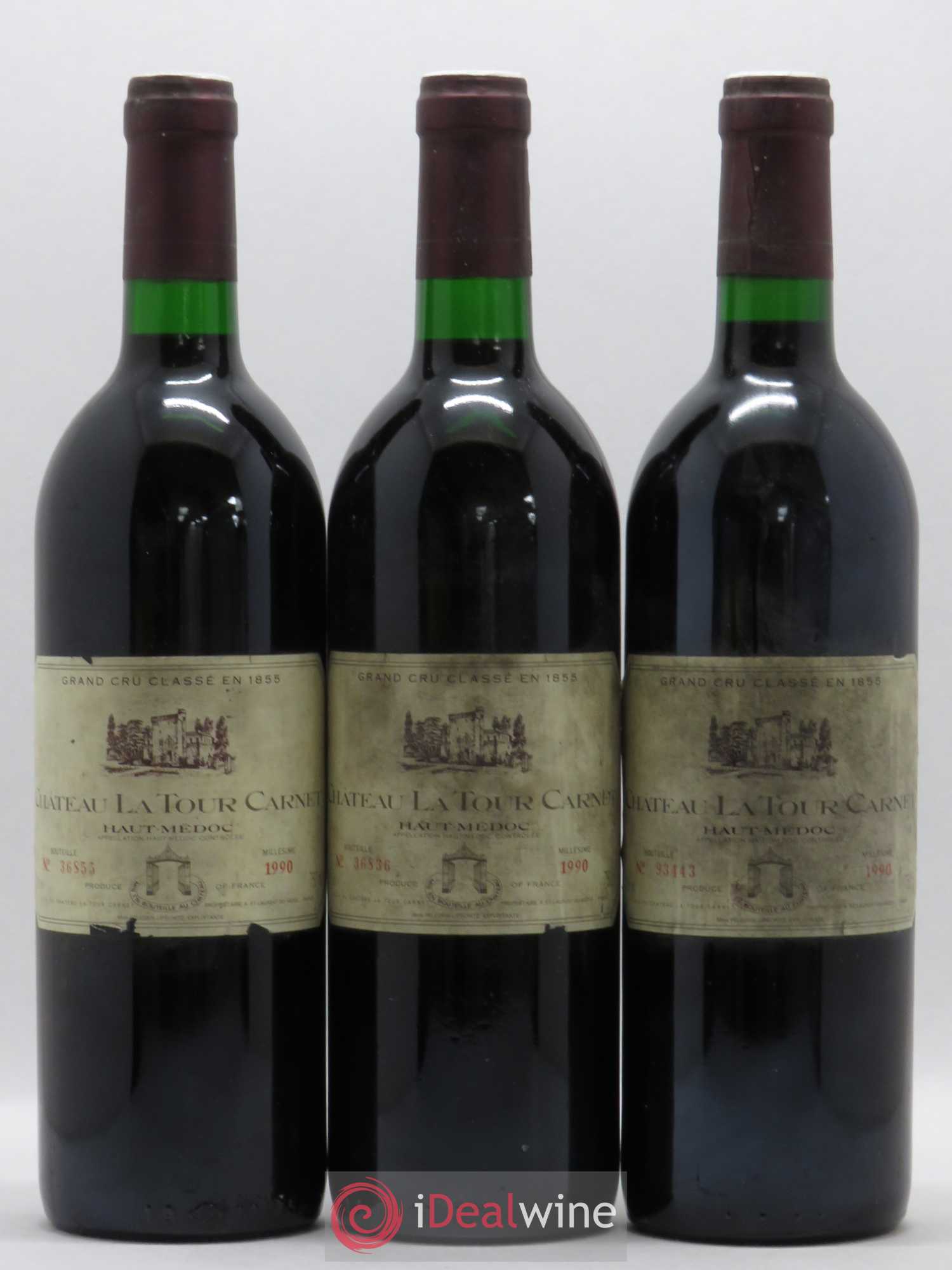 Château la Tour Carnet 4ème Grand Cru Classé 1990 - Lot de 3 bouteilles - 0