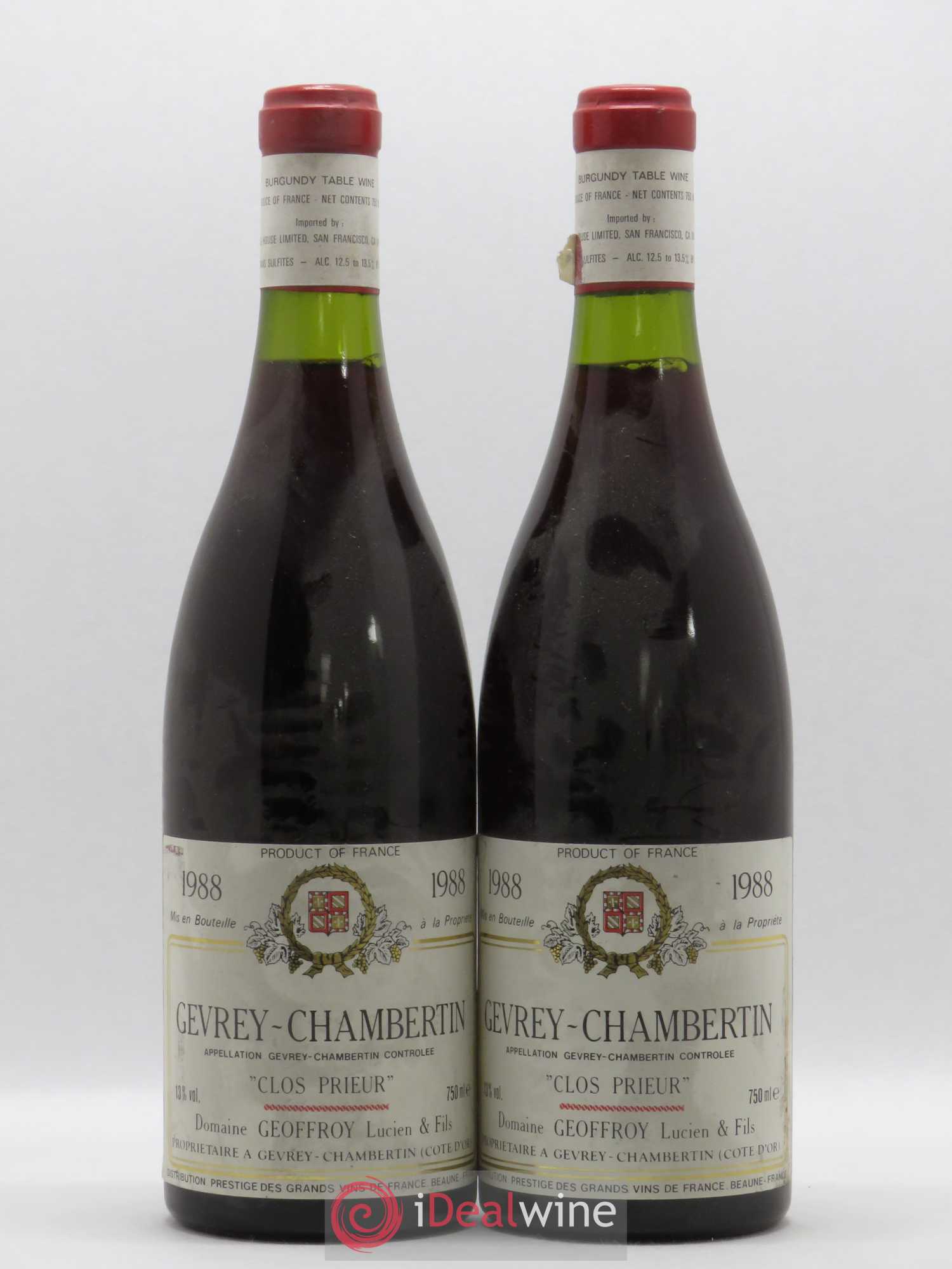 Gevrey-Chambertin Clos Prieur Geoffroy 1988 - Lot de 2 bouteilles - 0