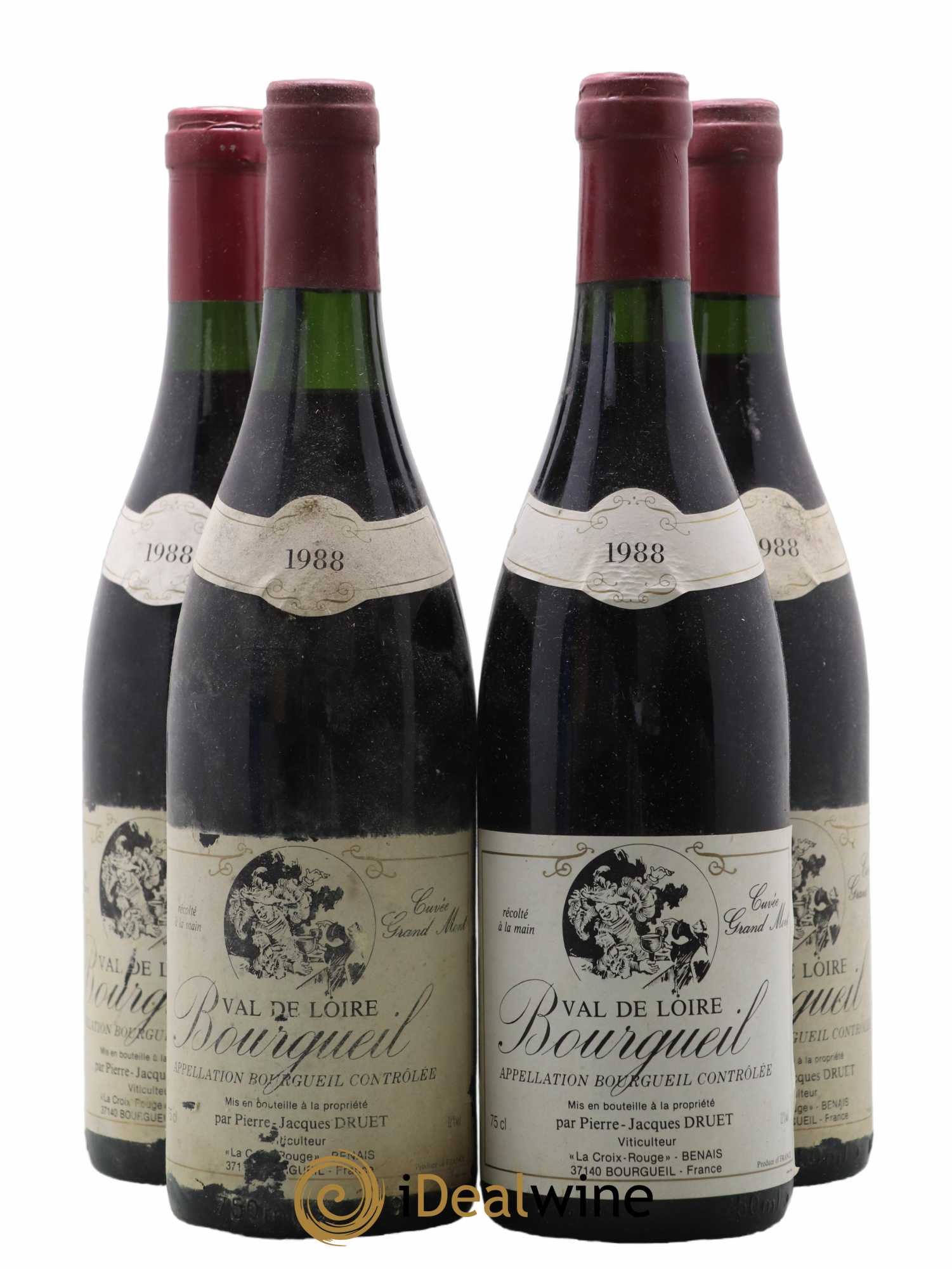 Bourgueil Grand Mont Pierre Jacques Druet 1988 - Lot de 4 bouteilles - 0