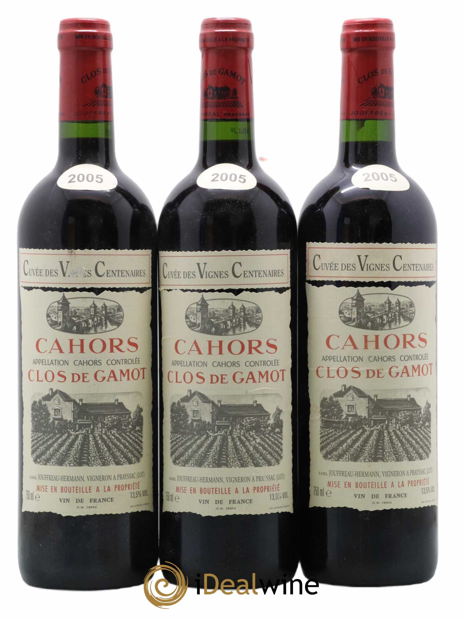 Cahors Clos de Gamot famille Jouffreau Vignes centenaires 2005 - Lot of 3 bottles - 0