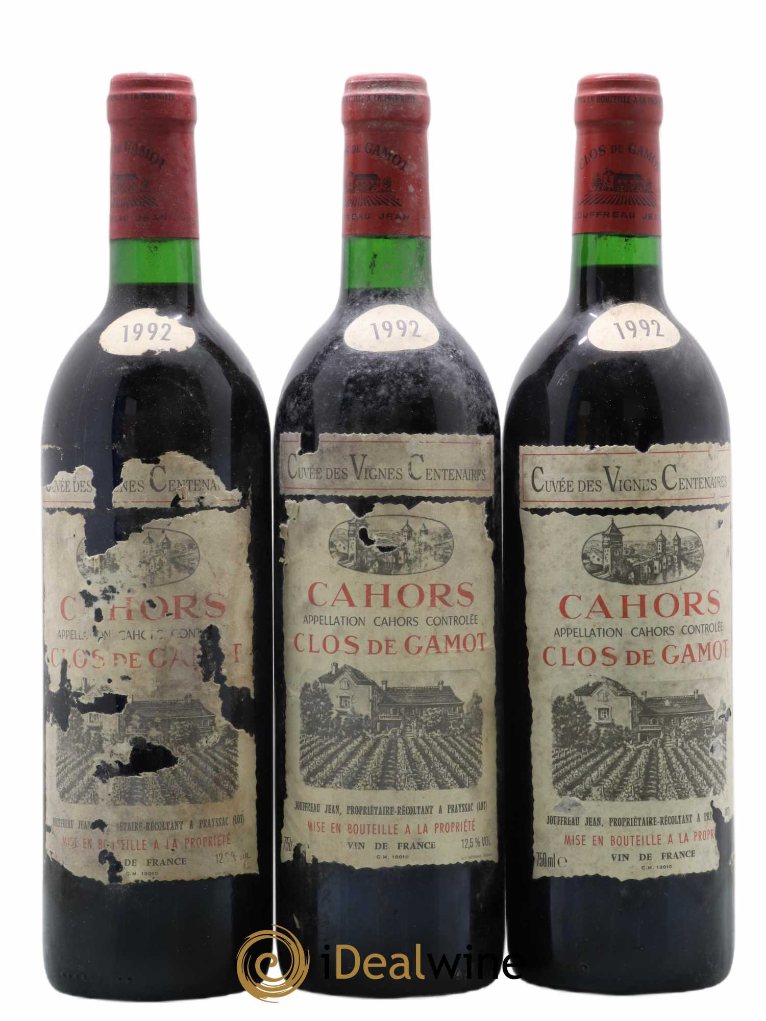 Cahors Clos de Gamot famille Jouffreau Vignes centenaires 1992 - Lot de 3 bouteilles - 0
