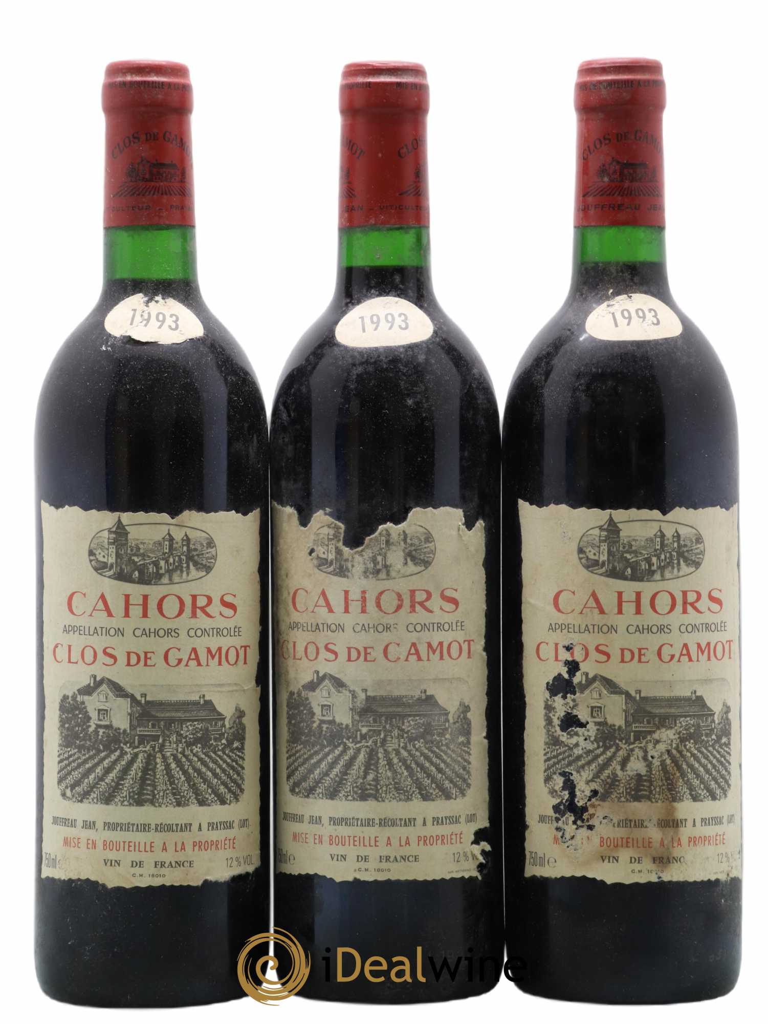 Cahors Clos de Gamot famille Jouffreau 1993 - Lot de 3 bouteilles - 0
