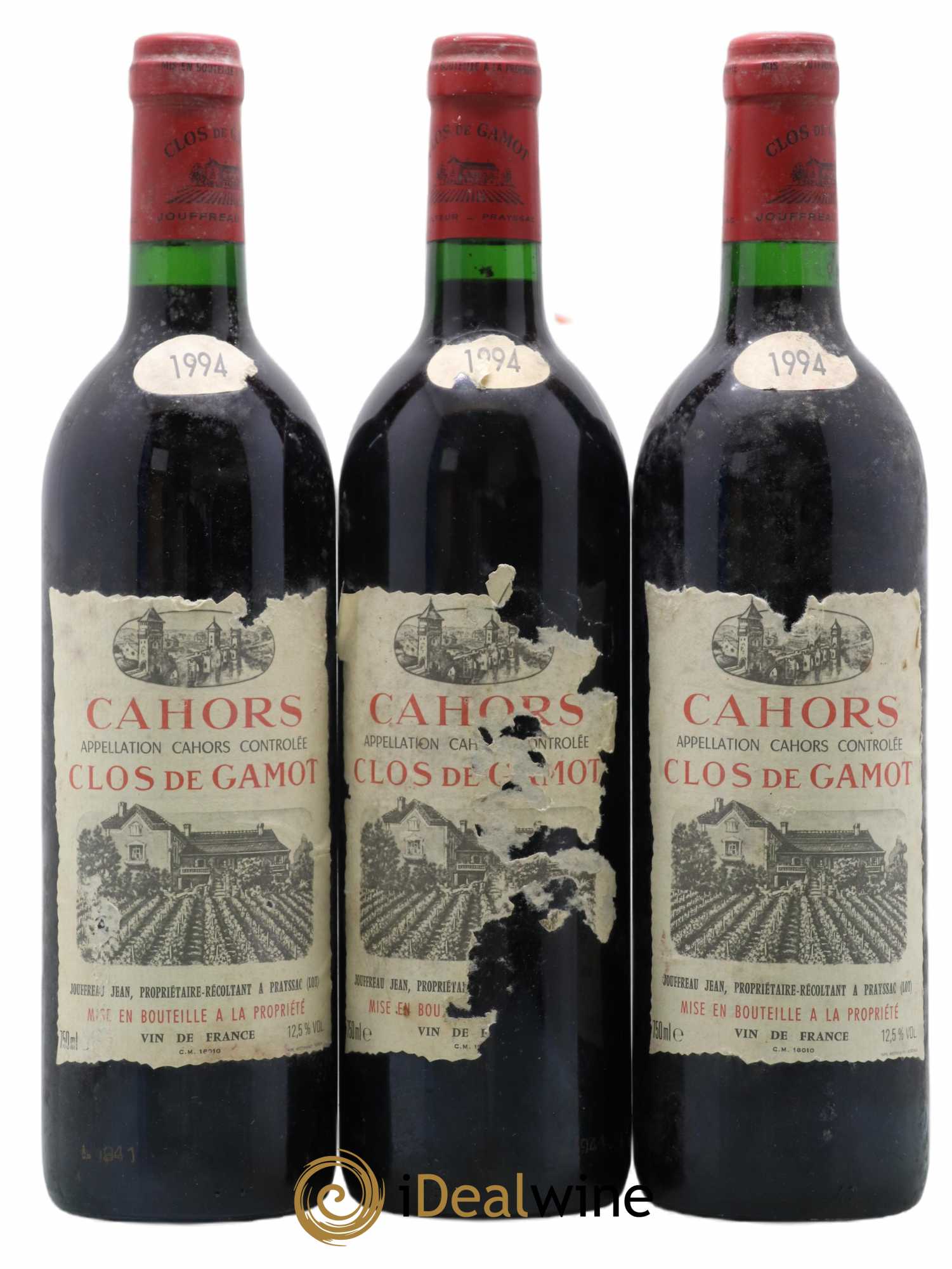 Cahors Clos de Gamot famille Jouffreau 1994 - Lot of 3 bottles - 0
