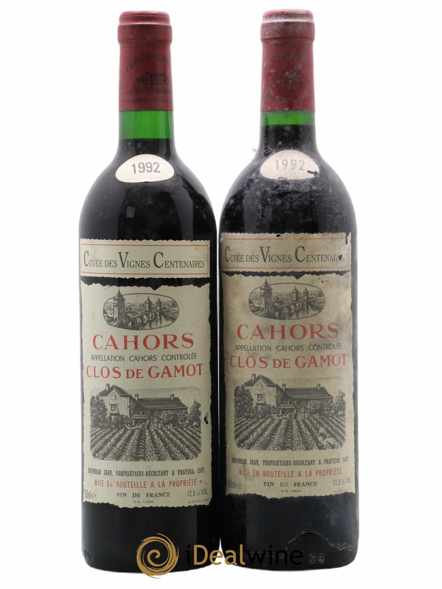 Cahors Clos de Gamot famille Jouffreau Vignes centenaires 1992 - Lot de 2 bouteilles - 0