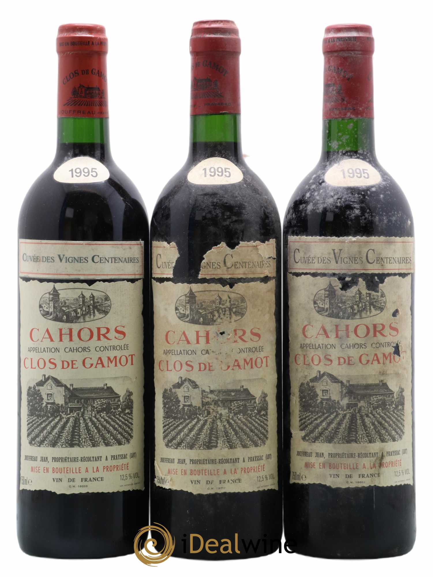 Cahors Clos de Gamot famille Jouffreau Vignes centenaires 1995 - Lot de 3 bouteilles - 0