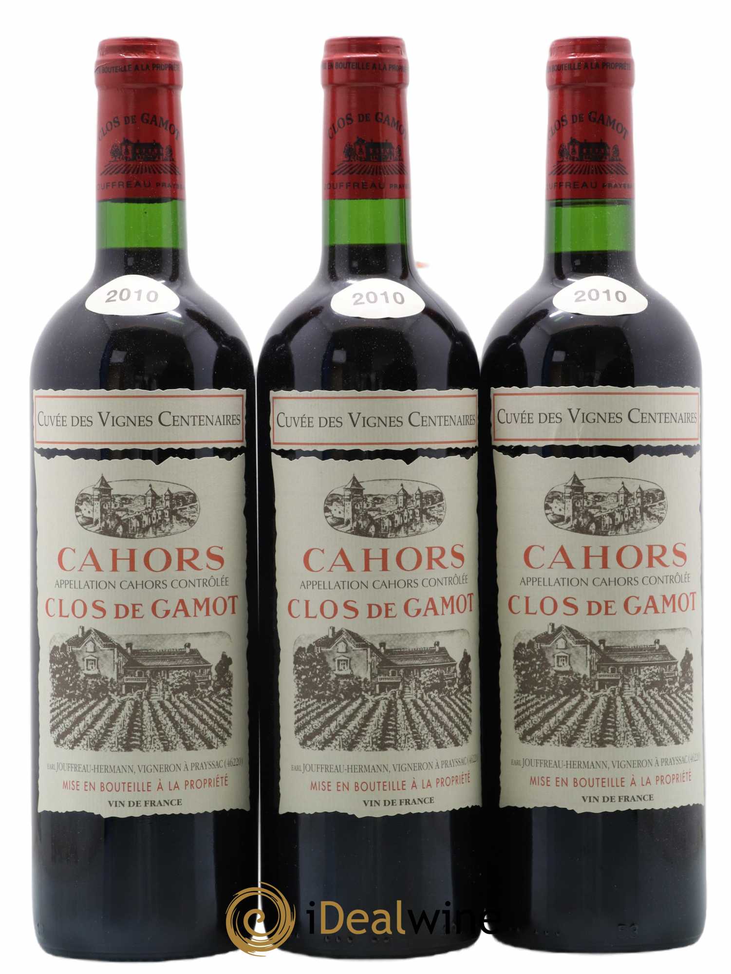 Cahors Clos de Gamot famille Jouffreau Vignes centenaires 2010 - Lotto di 3 bottiglie - 0