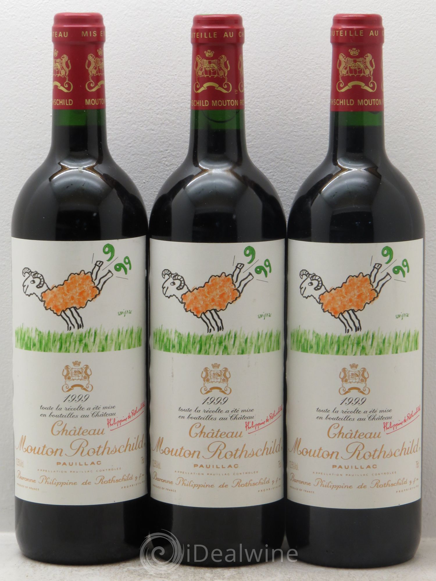 Château Mouton Rothschild 1er Grand Cru Classé 1999 - Lot de 3 bouteilles - 0