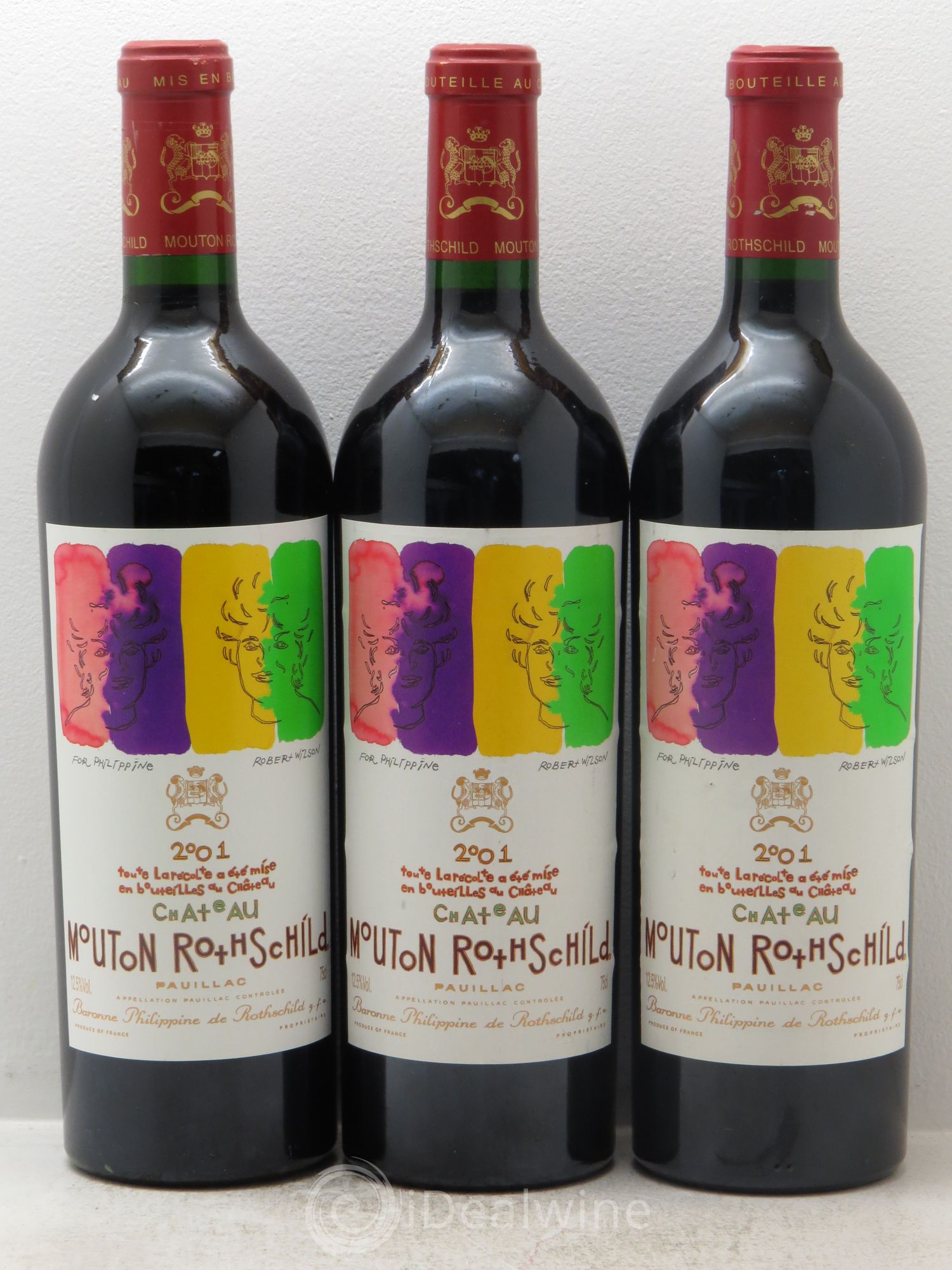 Château Mouton Rothschild 1er Grand Cru Classé 2001 - Lot de 3 bouteilles - 0