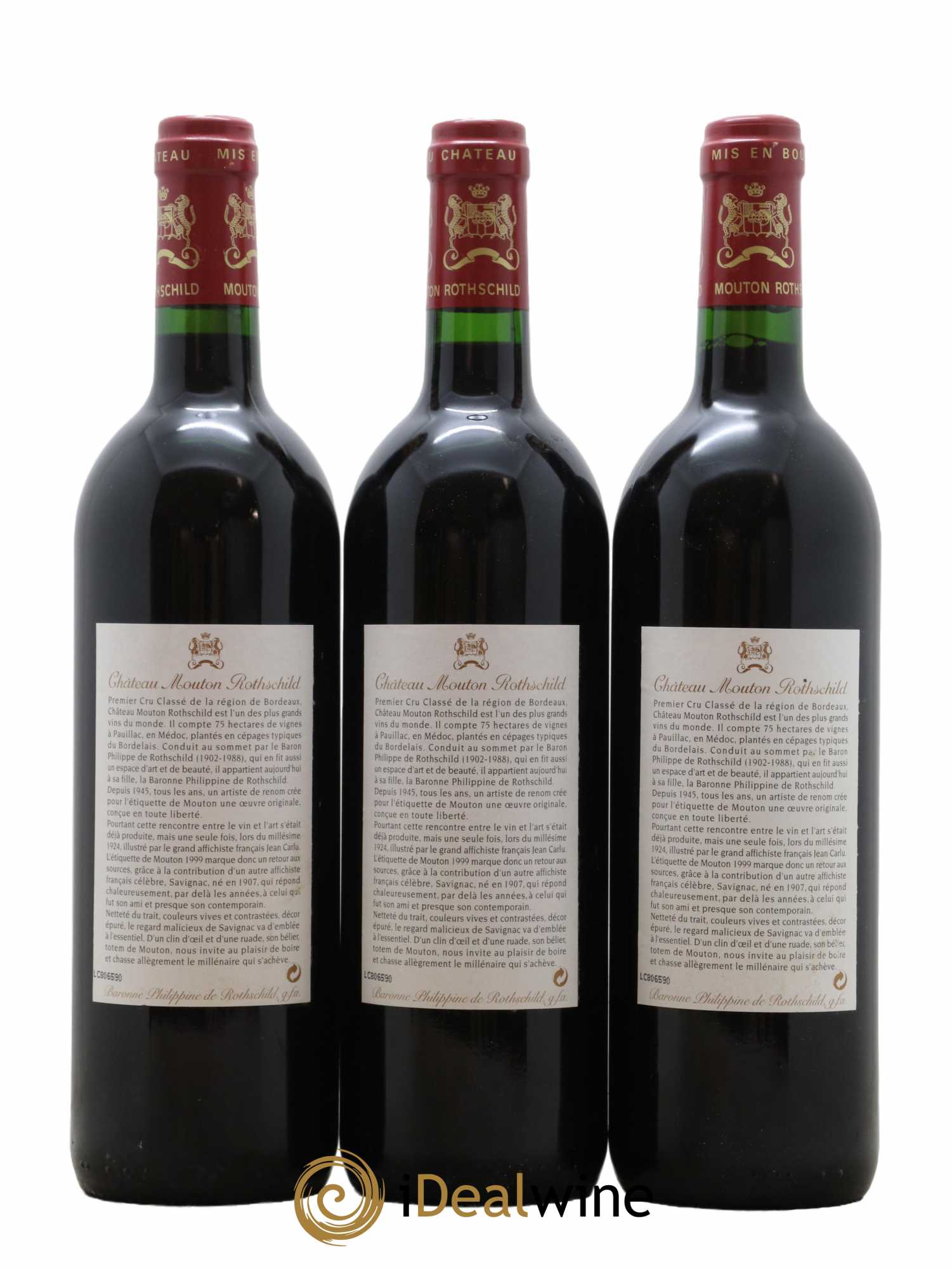 Château Mouton Rothschild 1er Grand Cru Classé 1999 - Lot de 3 bouteilles - 1