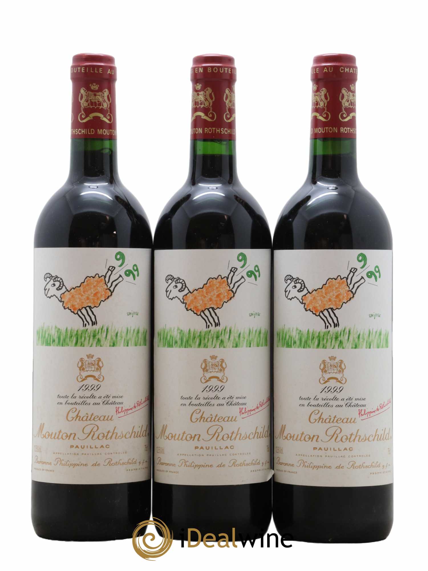 Château Mouton Rothschild 1er Grand Cru Classé 1999 - Lot de 3 bouteilles - 0