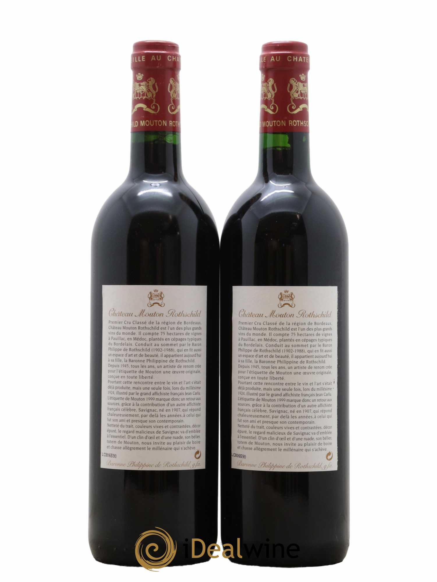 Château Mouton Rothschild 1er Grand Cru Classé 1999 - Lot de 2 bouteilles - 1