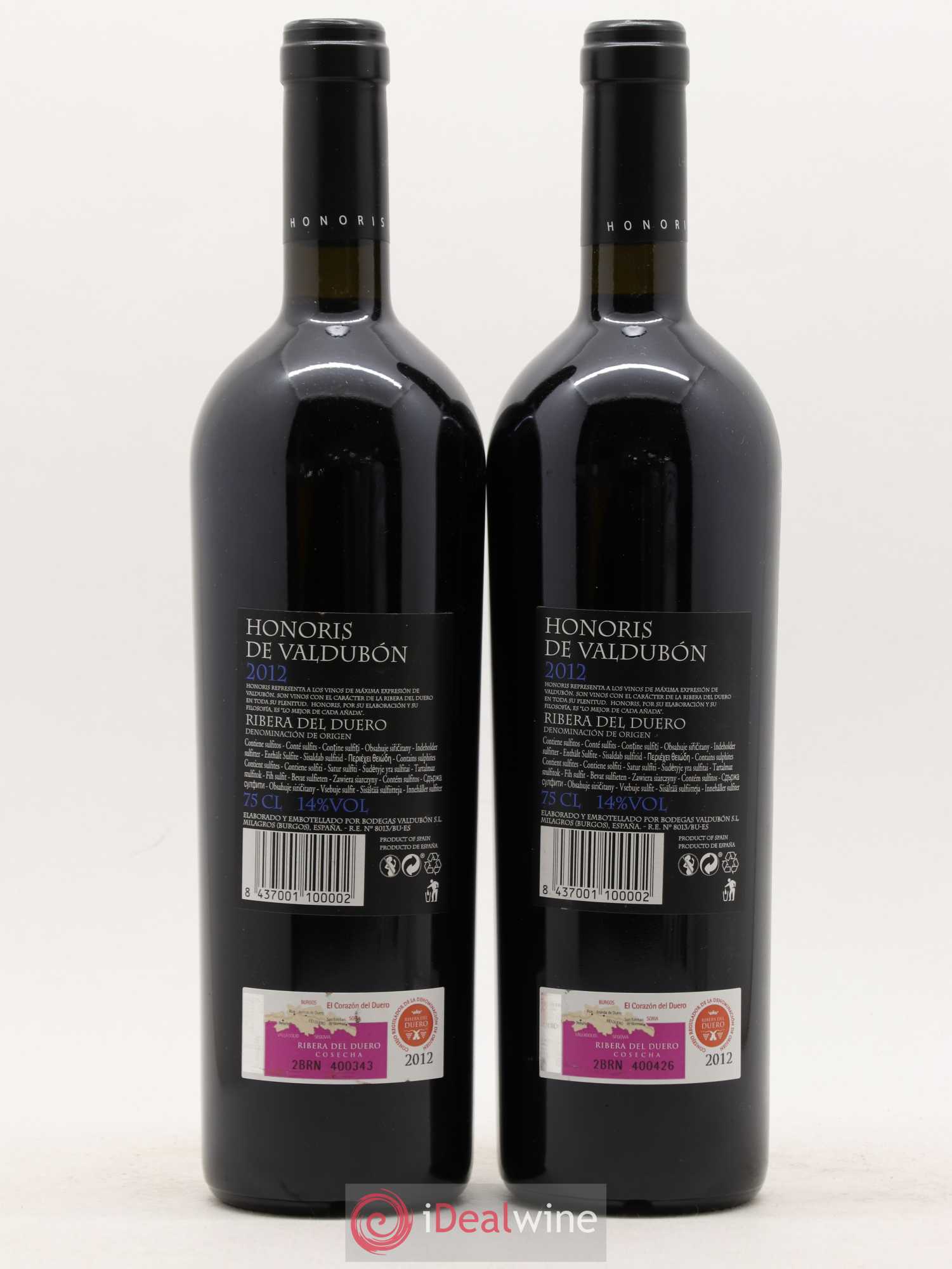 Ribera Del Duero DO Honoris de Valdubon 2012 - Posten von 2 Flaschen - 1