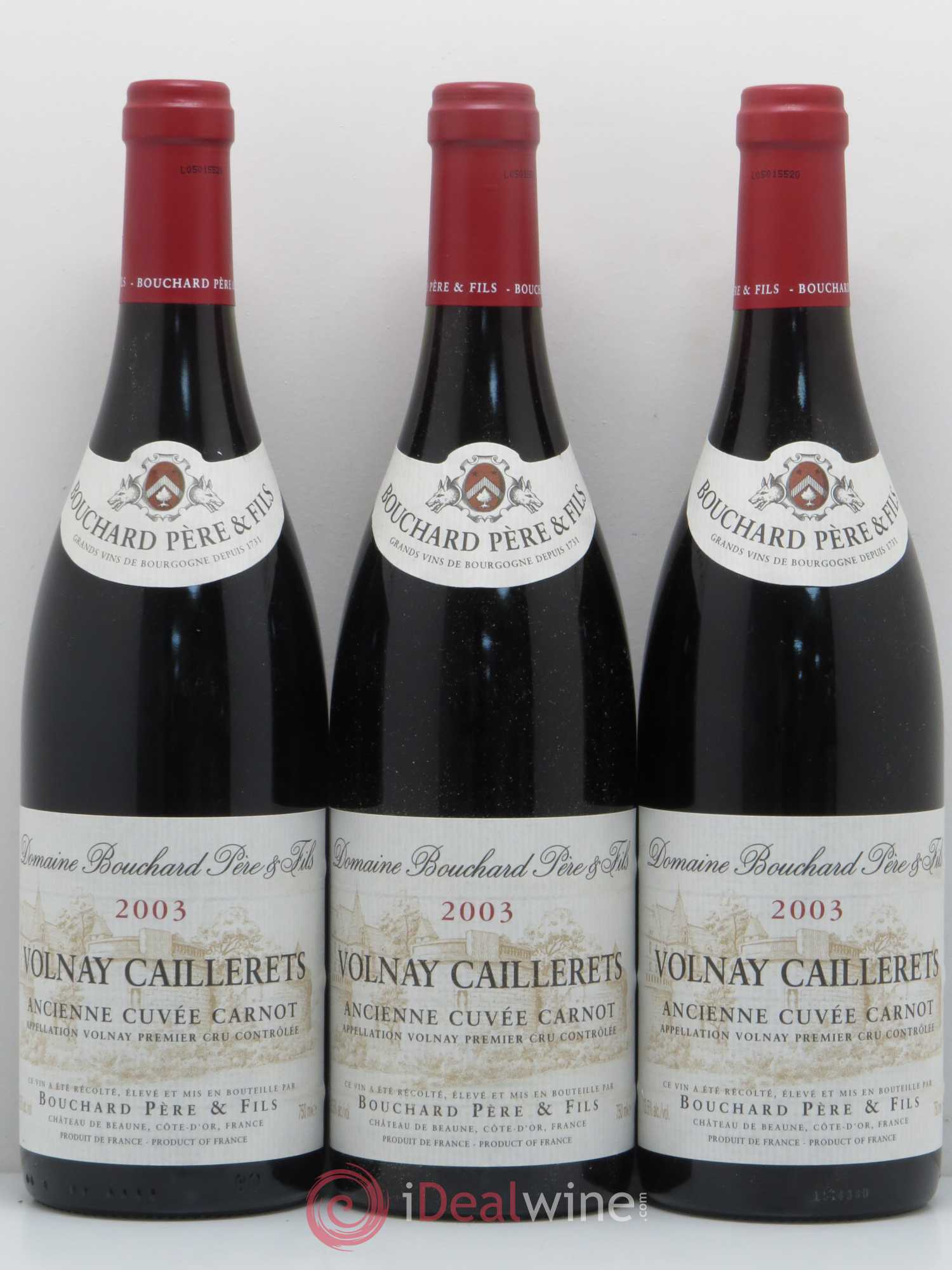 Volnay 1er Cru Caillerets - Ancienne Cuvée Carnot Bouchard Père & Fils 2003 - Lot de 3 bouteilles - 0