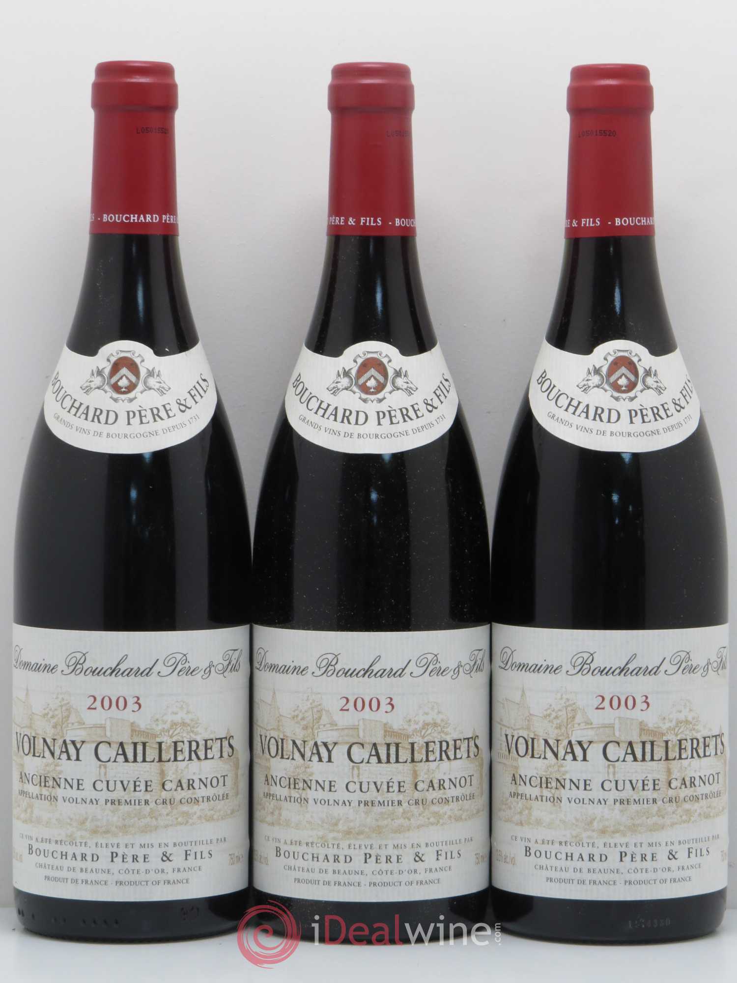 Volnay 1er Cru Caillerets - Ancienne Cuvée Carnot Bouchard Père & Fils 2003 - Lot de 3 bouteilles - 0
