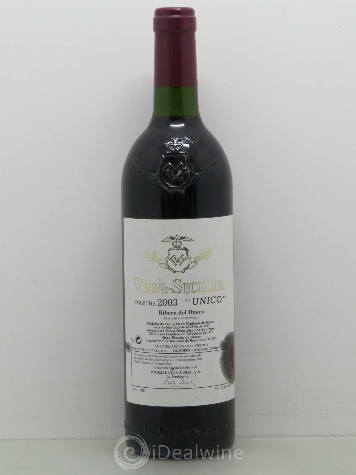 Ribera Del Duero DO Vega Sicilia Unico Famille Alvarez 2003 - Lot de 1 bouteille - 0