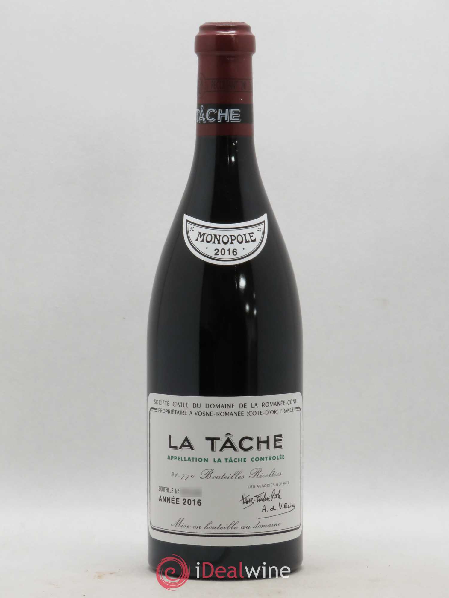 La Tâche Grand Cru Domaine de la Romanée-Conti 2016 - Lot de 1 bouteille - 0