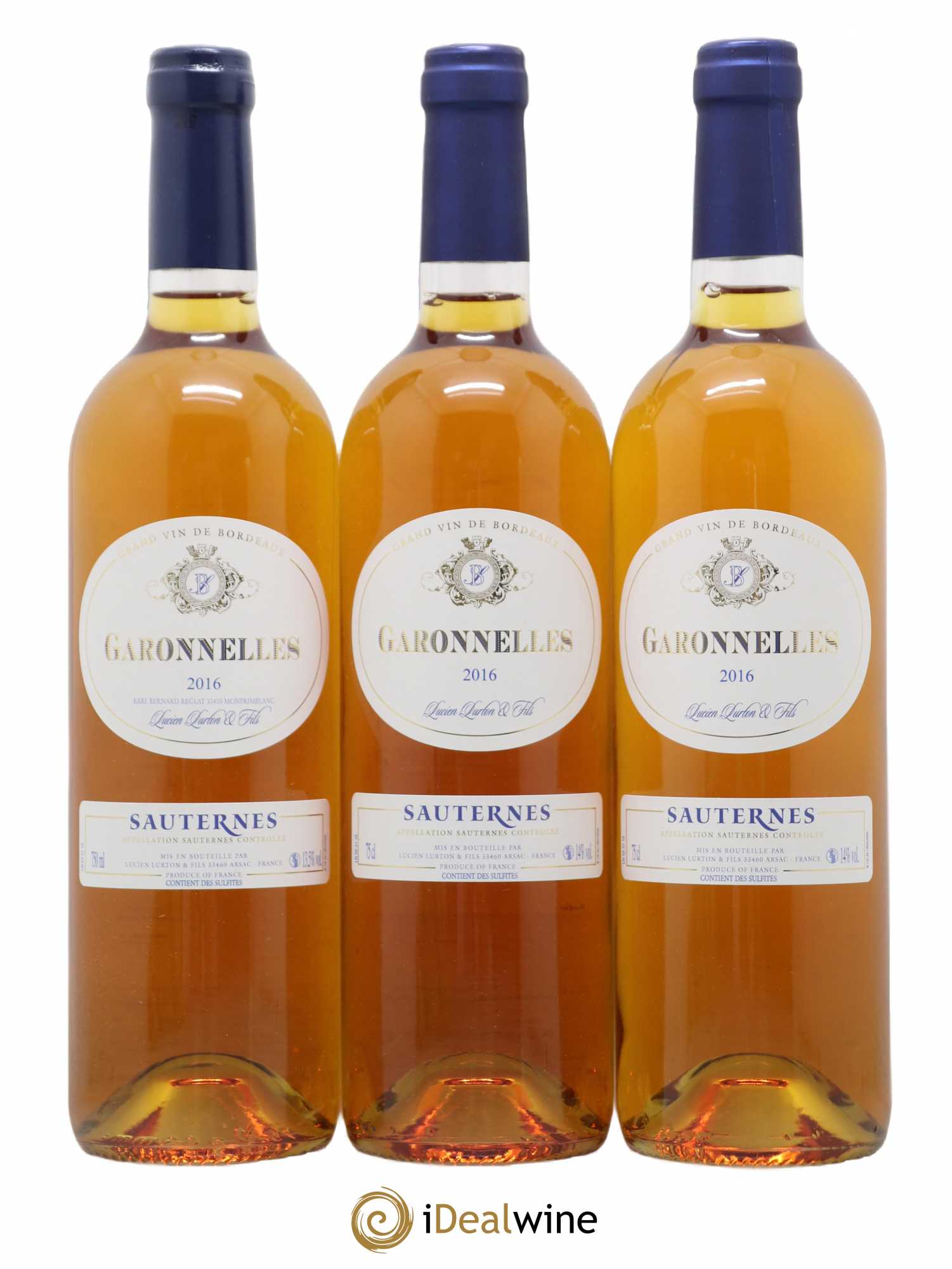 Sauternes Les Garonelles Lucien Lurton 2016 - Lotto di 3 bottiglie - 0