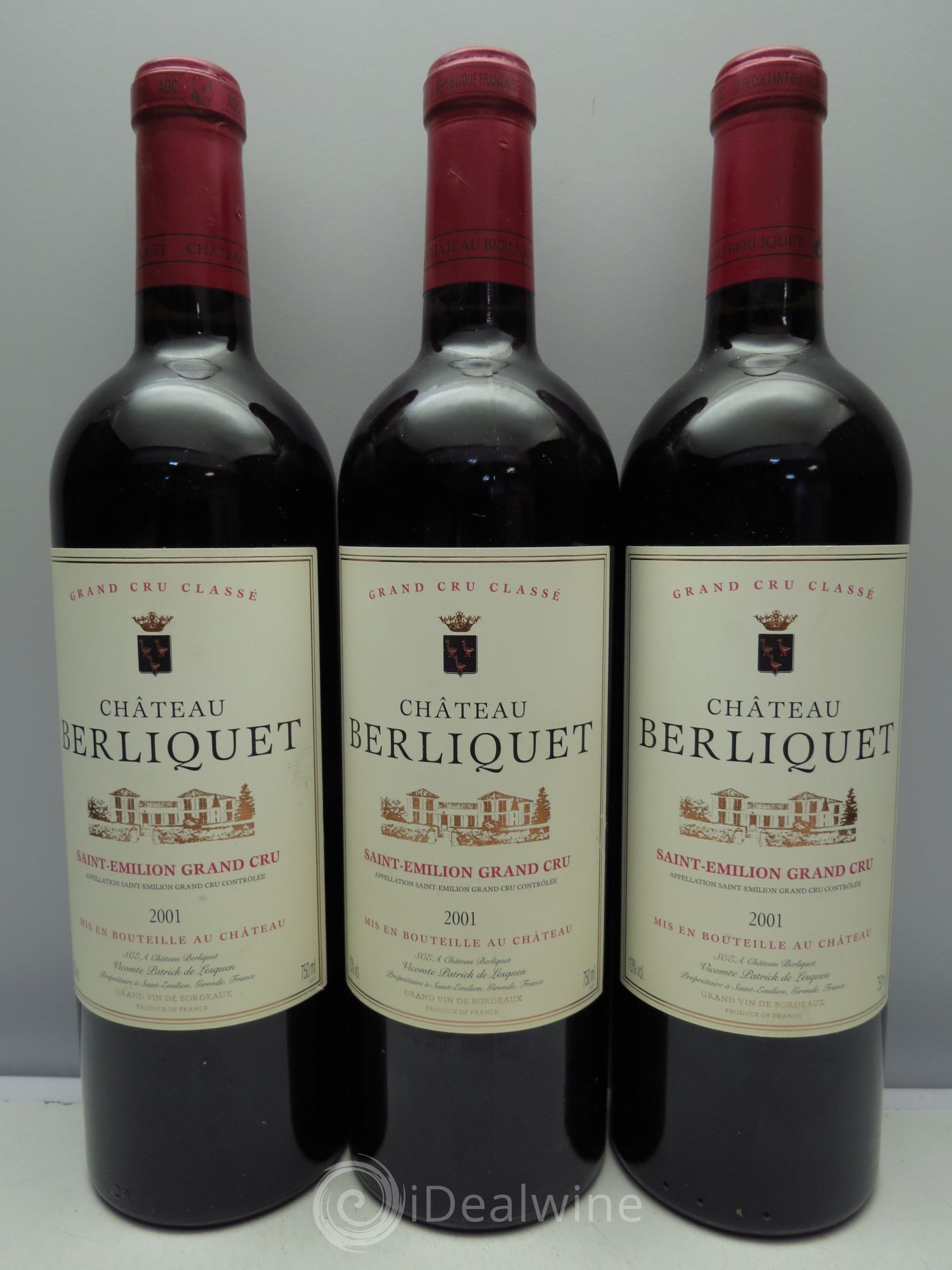 Château Berliquet Grand Cru Classé 2001 - Lot de 3 bouteilles - 0