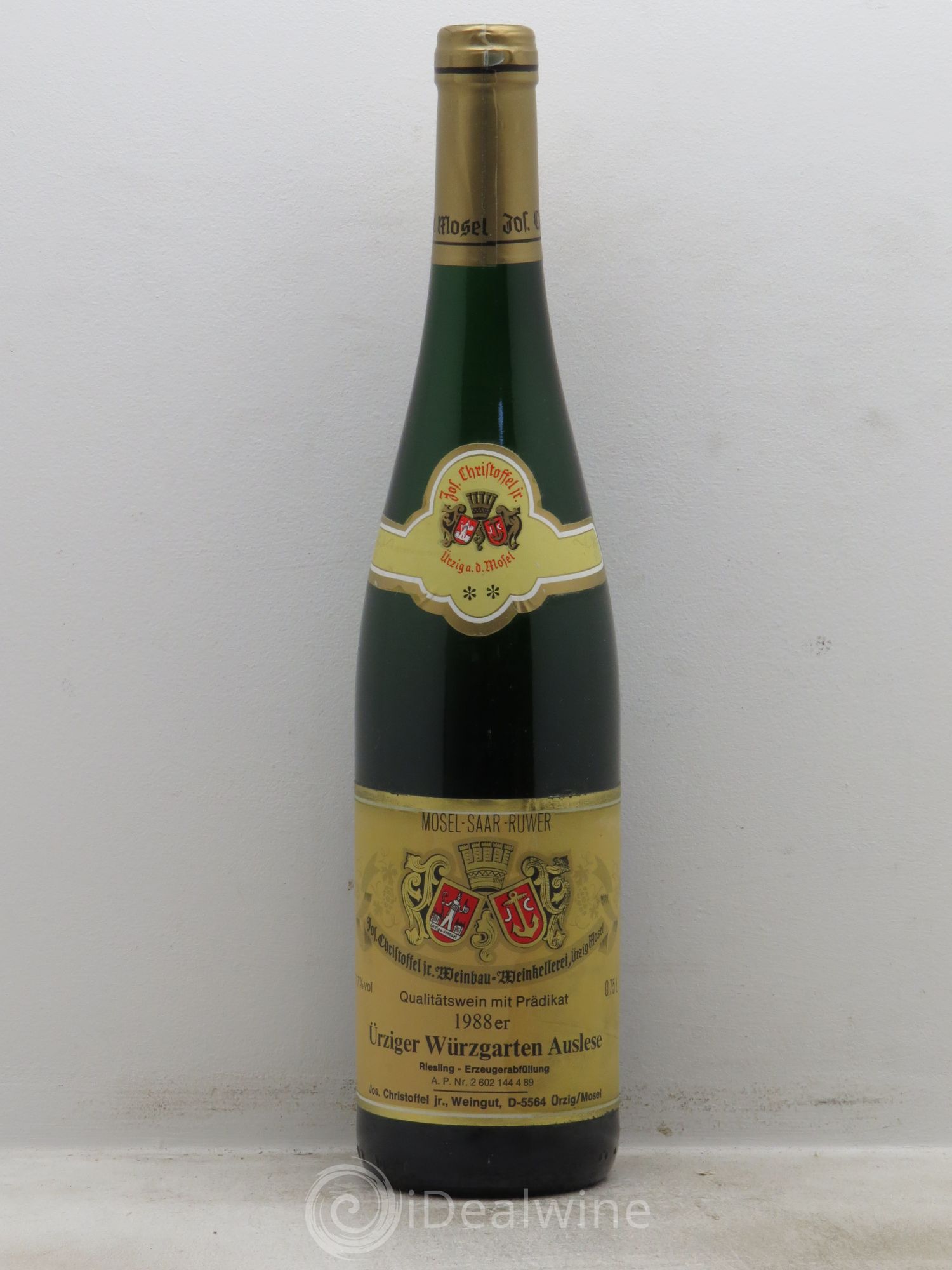 Riesling Mosel Saar Ruwer Weingut Jos Christoffel Jr Urziger Würzgarten Riesling Auslese ** 1988 - Posten von 1 Flasche - 0