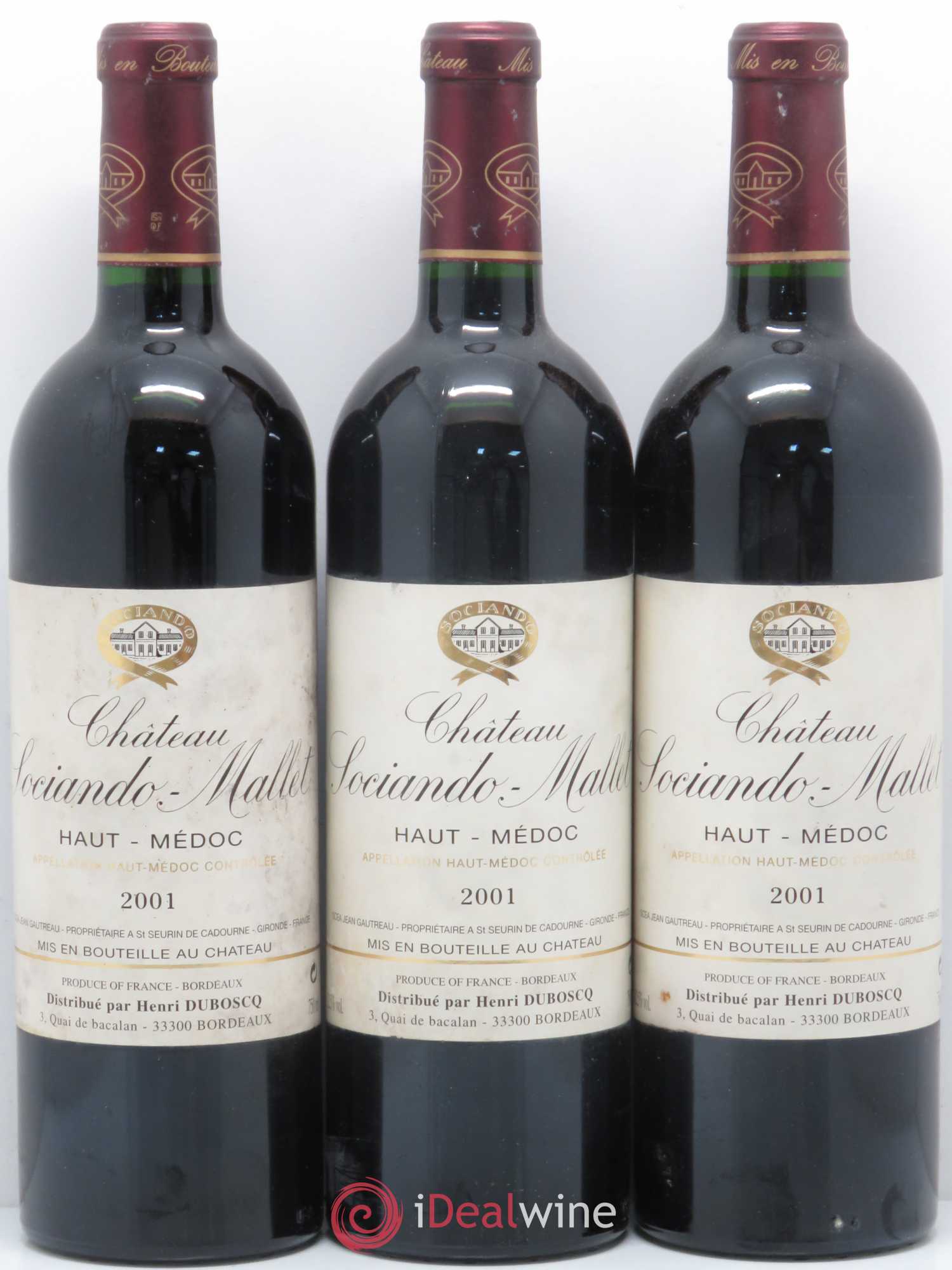 Château Sociando Mallet 2001 - Lot de 3 bouteilles - 0