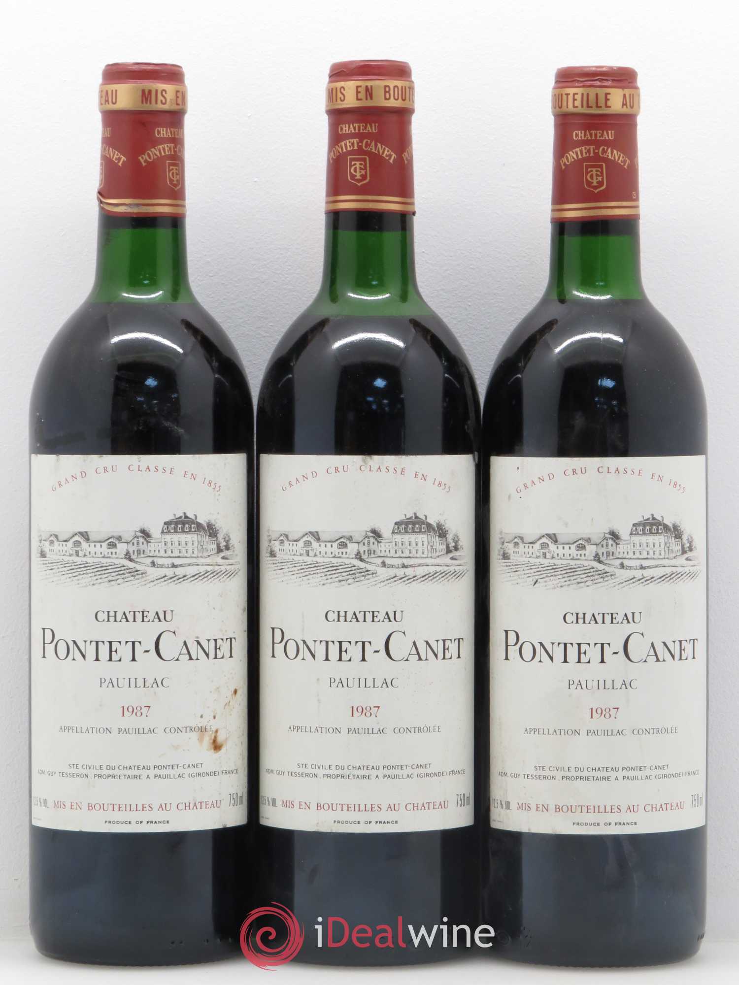 Château Pontet Canet 5ème Grand Cru Classé 1987 - Lot de 3 bouteilles - 0