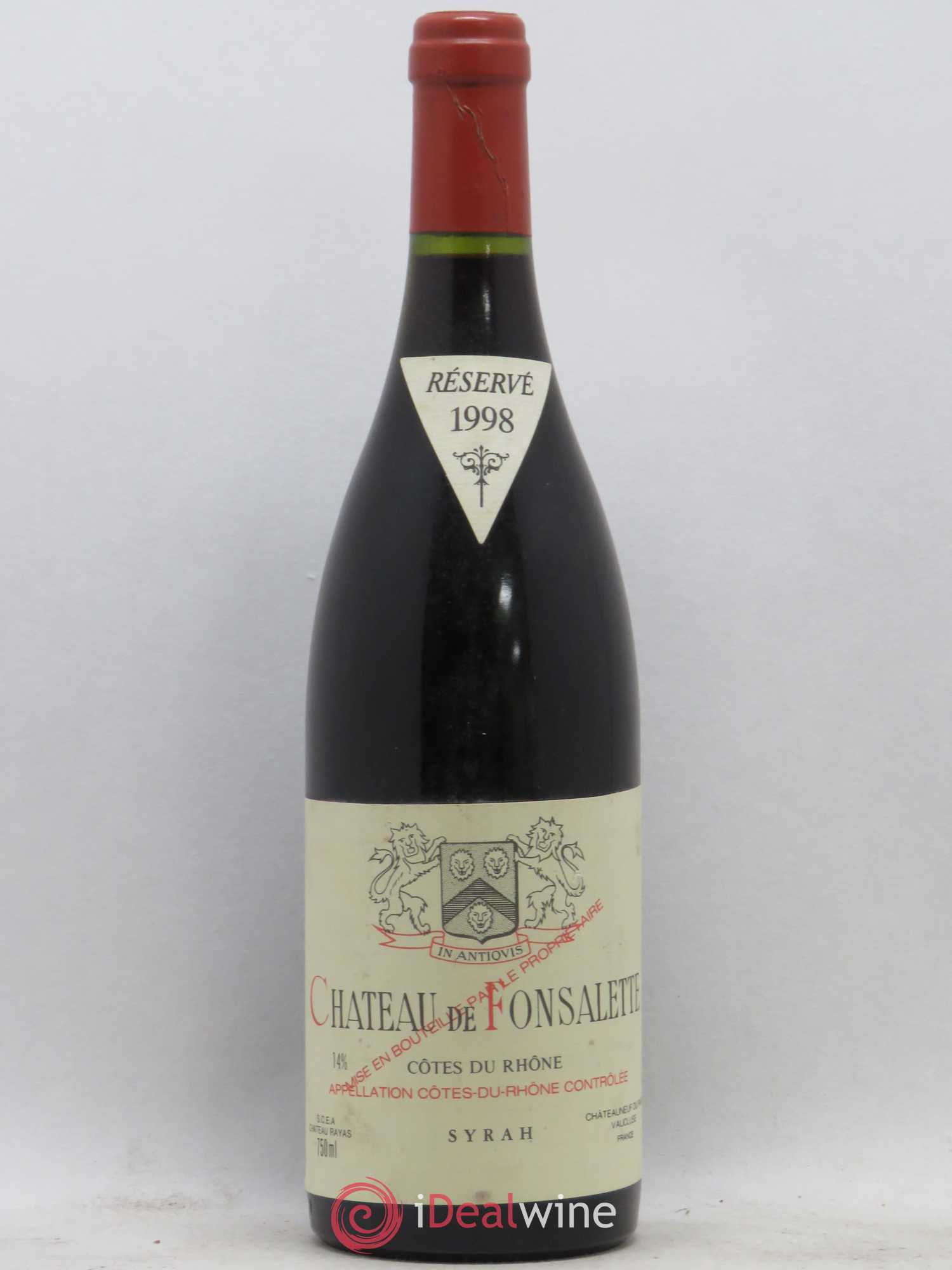 Côtes-du-Rhône Cuvée Syrah Château de Fonsalette 1998 - Lot de 1 bouteille - 0