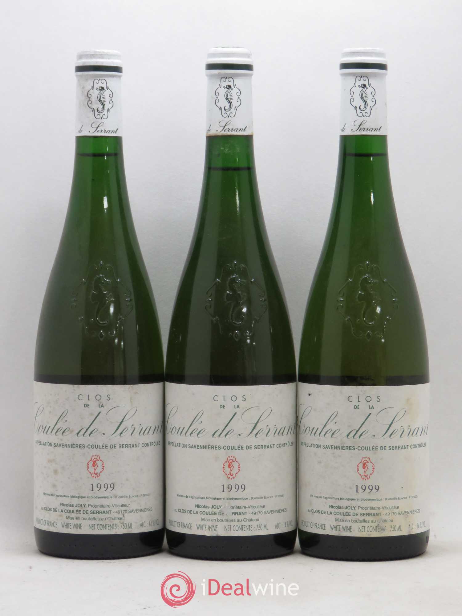 Savennières Clos de la Coulée de Serrant Vignobles de la Coulée de Serrant - Nicolas Joly 1999 - Lot de 3 bouteilles - 0