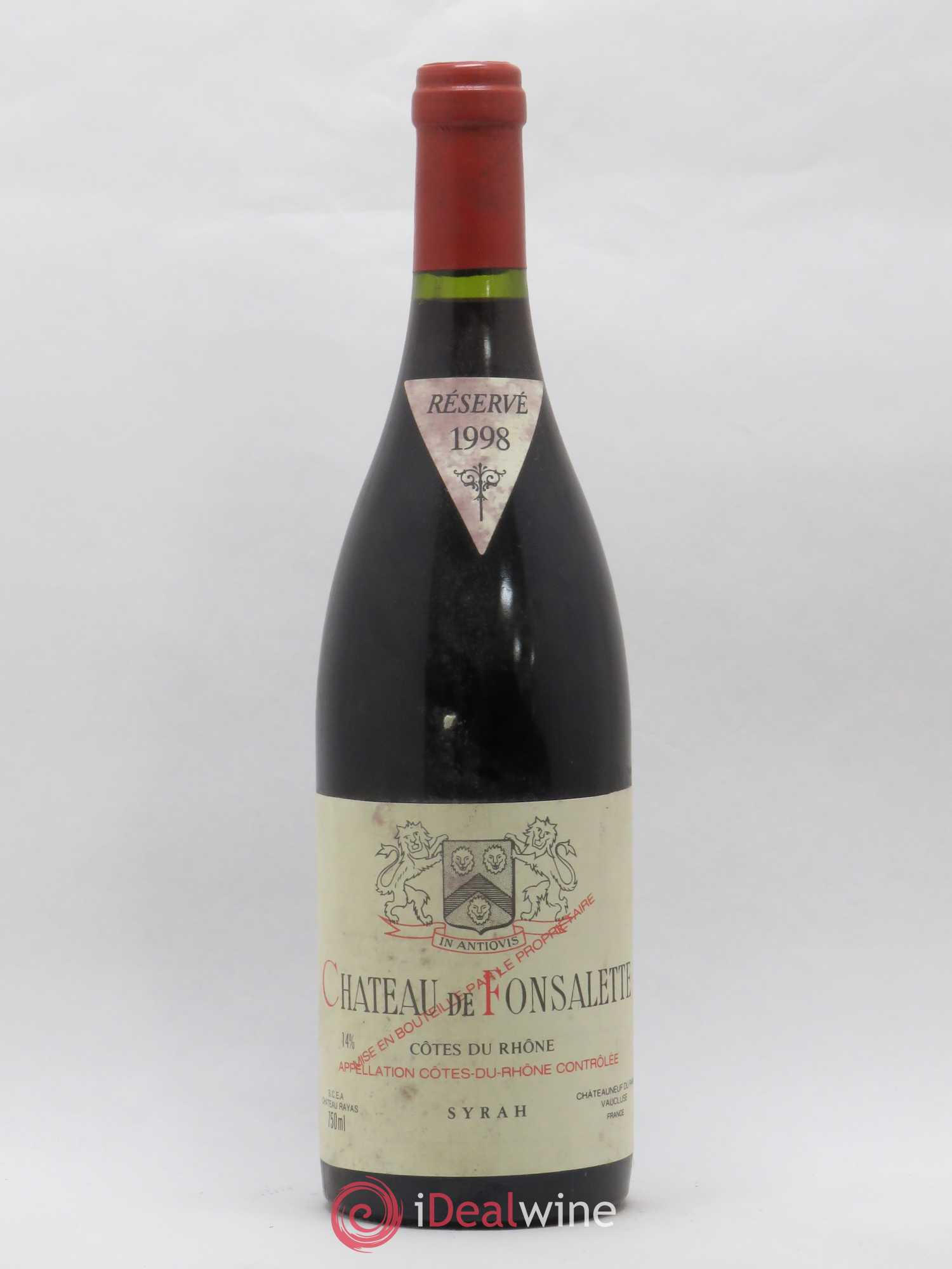 Côtes-du-Rhône Cuvée Syrah Château de Fonsalette 1998 - Lot de 1 bouteille - 0