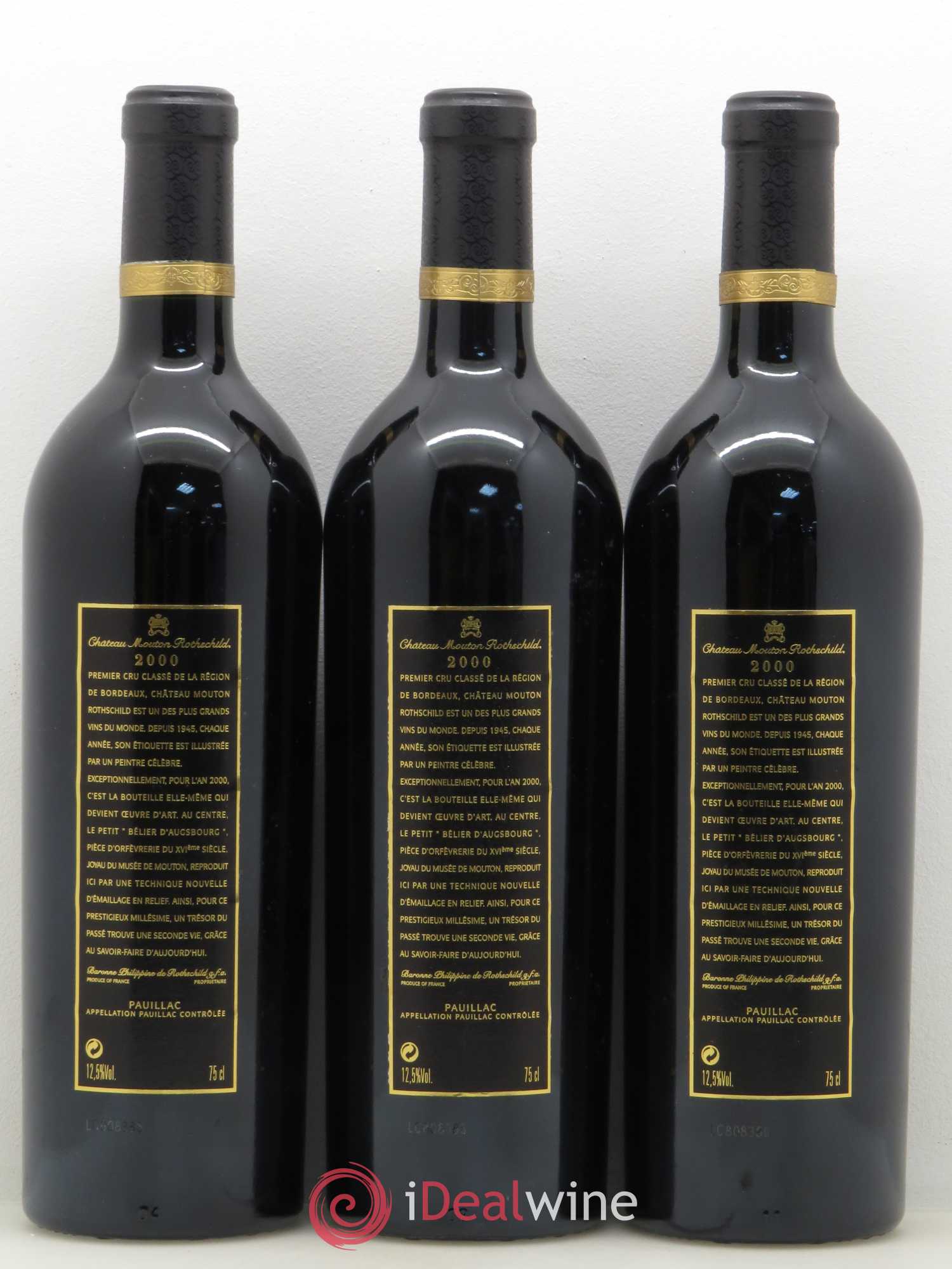 Château Mouton Rothschild 1er Grand Cru Classé 2000 - Lot de 3 bouteilles - 1