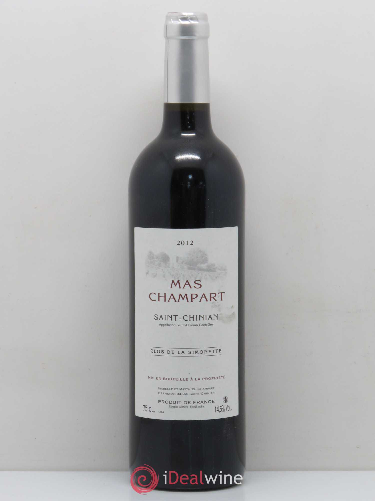 Saint-Chinian Mas Champart Clos de La Simonette Isabelle et Mathieu Champart 2012 - Lot de 1 bouteille - 0